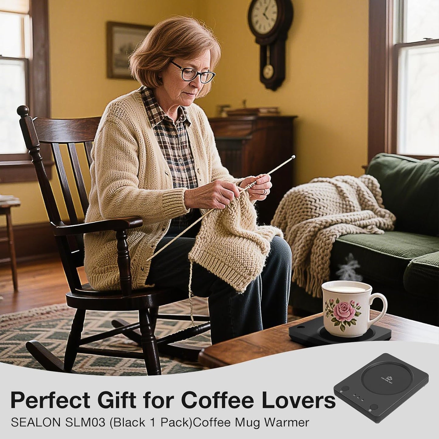 SEALON SLM03 Electric Coffee Mug Warmer - 3-Temperature Desk Cup Warmer with Auto Shut-Off (4 Hours) for Heating Coffee, Tea, Milk & Beverages