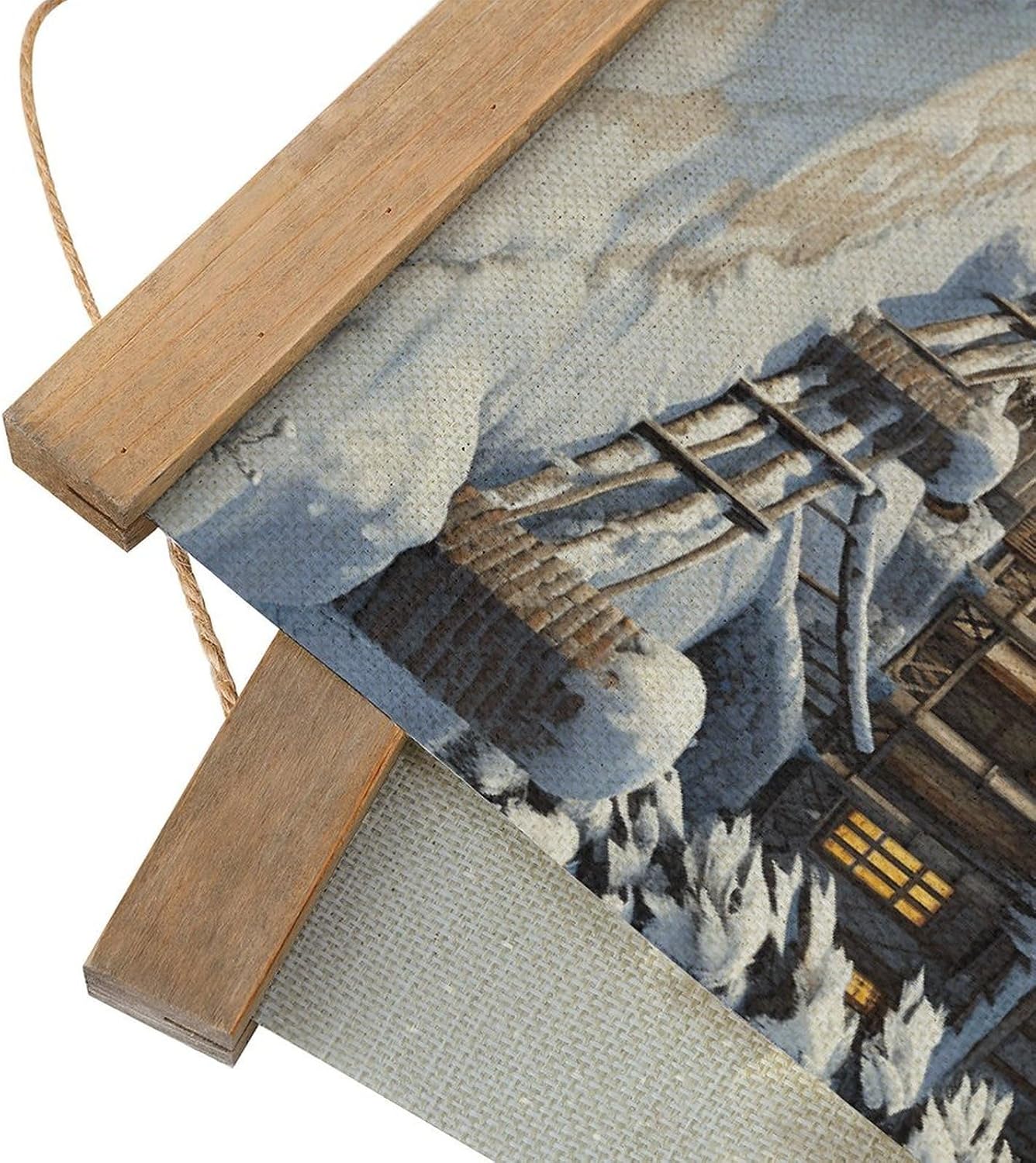 Vintage Christmas Winter Happy Scene Poster with Wooden Frame Personalized Linen Hanging Scroll Painting Rustic Wall Hanging Illustrative Modern Artwork Decor for Home Living Room Bedroom Office