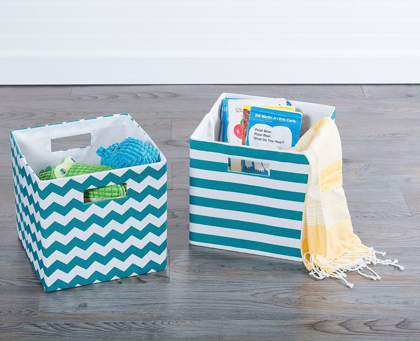 DII Collapsible Polyester Storage Cube, Chevron, Teal, Large