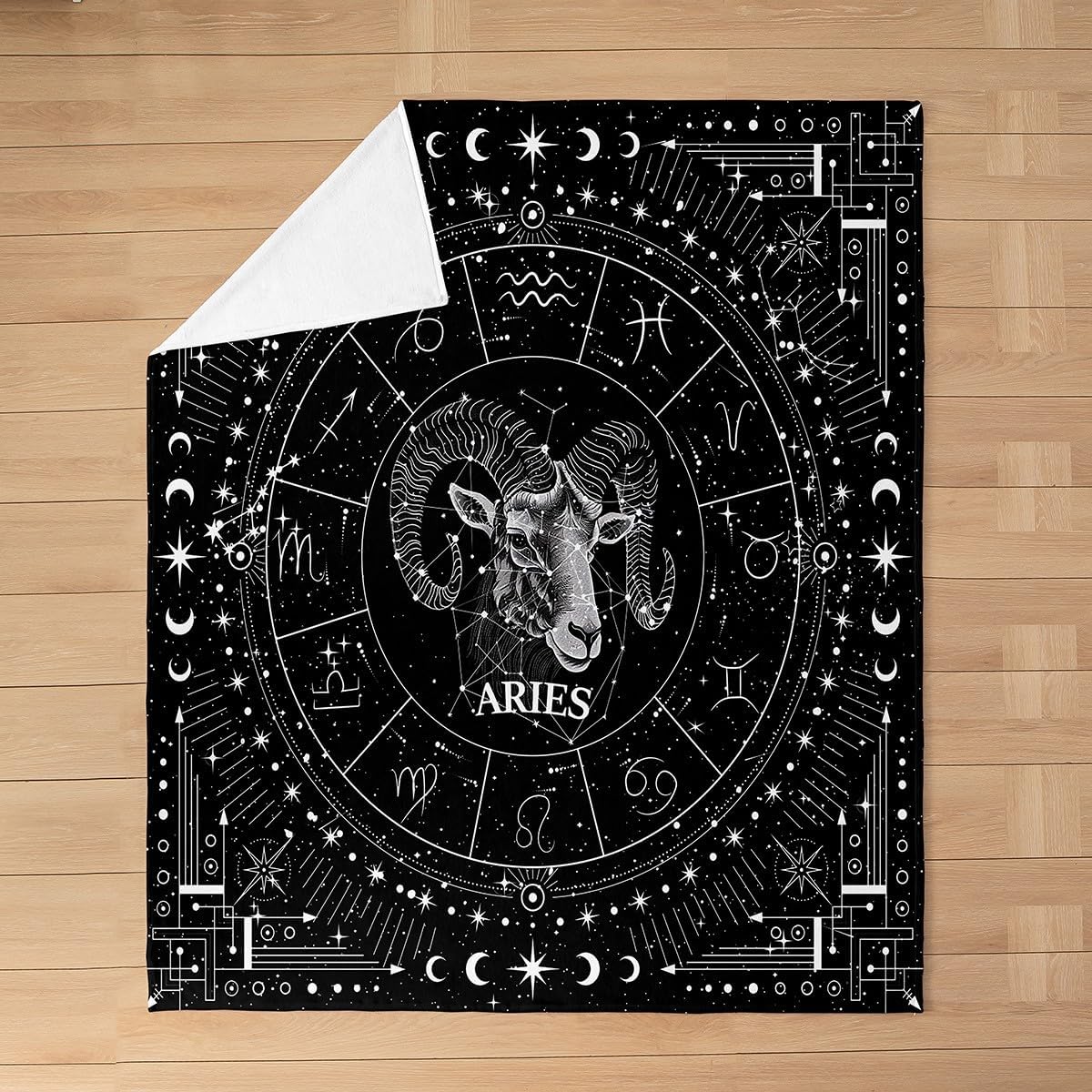 Feelyou Aries Blanket 40"x50" Zodiac Plush Throw Blanket, for Sofa Couch Kids Boys Girls Decor Psychedelic Flannel Fleece Blanket Twelve Constellations Black Bedroom