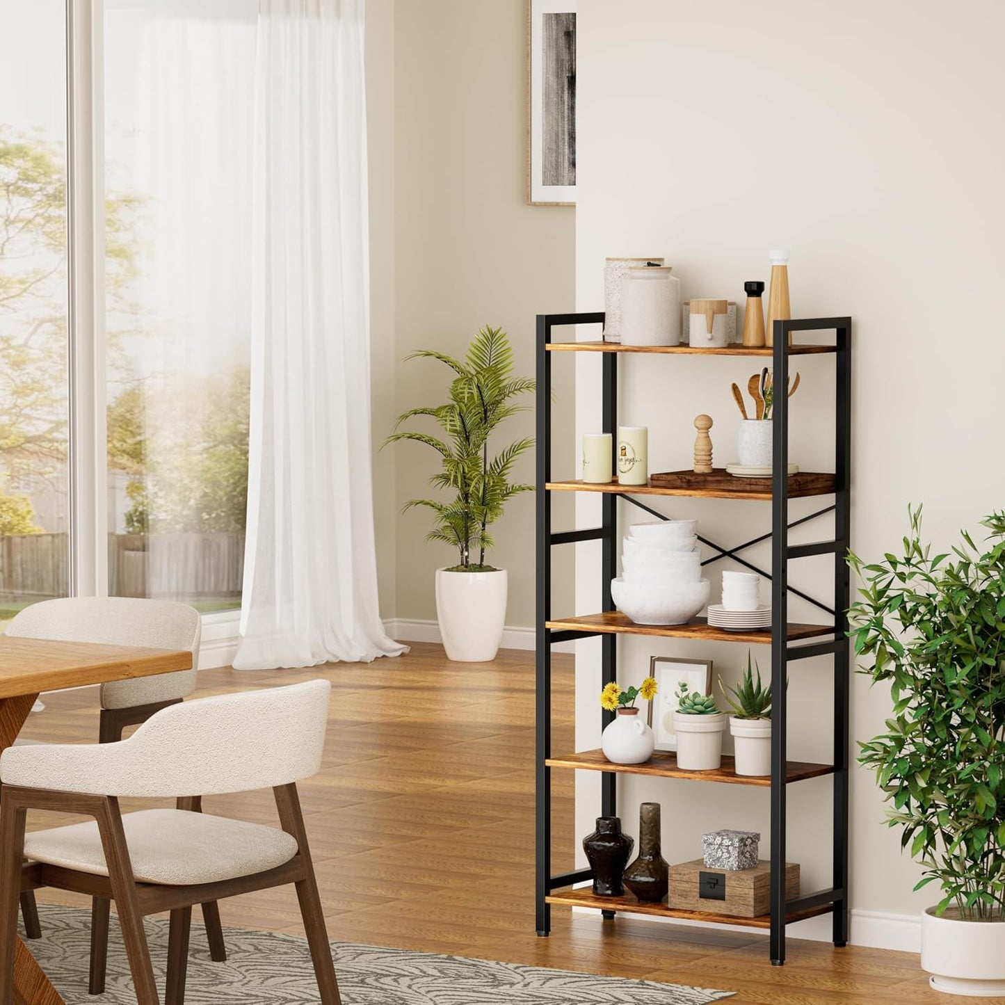 5 Tier Bookshelf,Storage Shelf with Steel Frame,Free Standing Open Book Shelves Storage Display Shelf