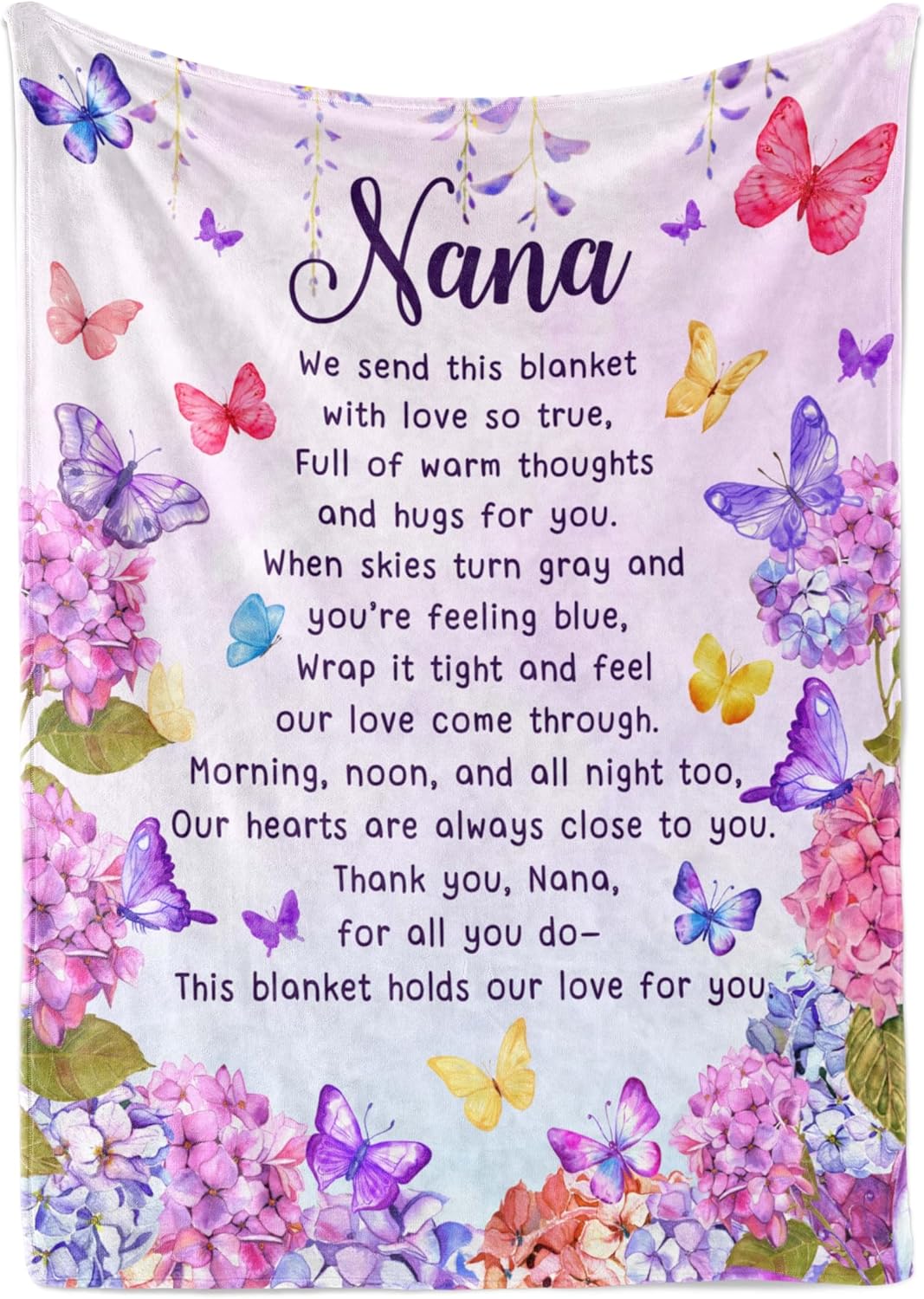 Nana Gifts from Grandkids, Grandma Gifts for Nana, Butterfly Flannel Throw Blanket for Grandma on Birthday, Mothers' Day, Grandparents' Day, Christmas, 50" x 65"
