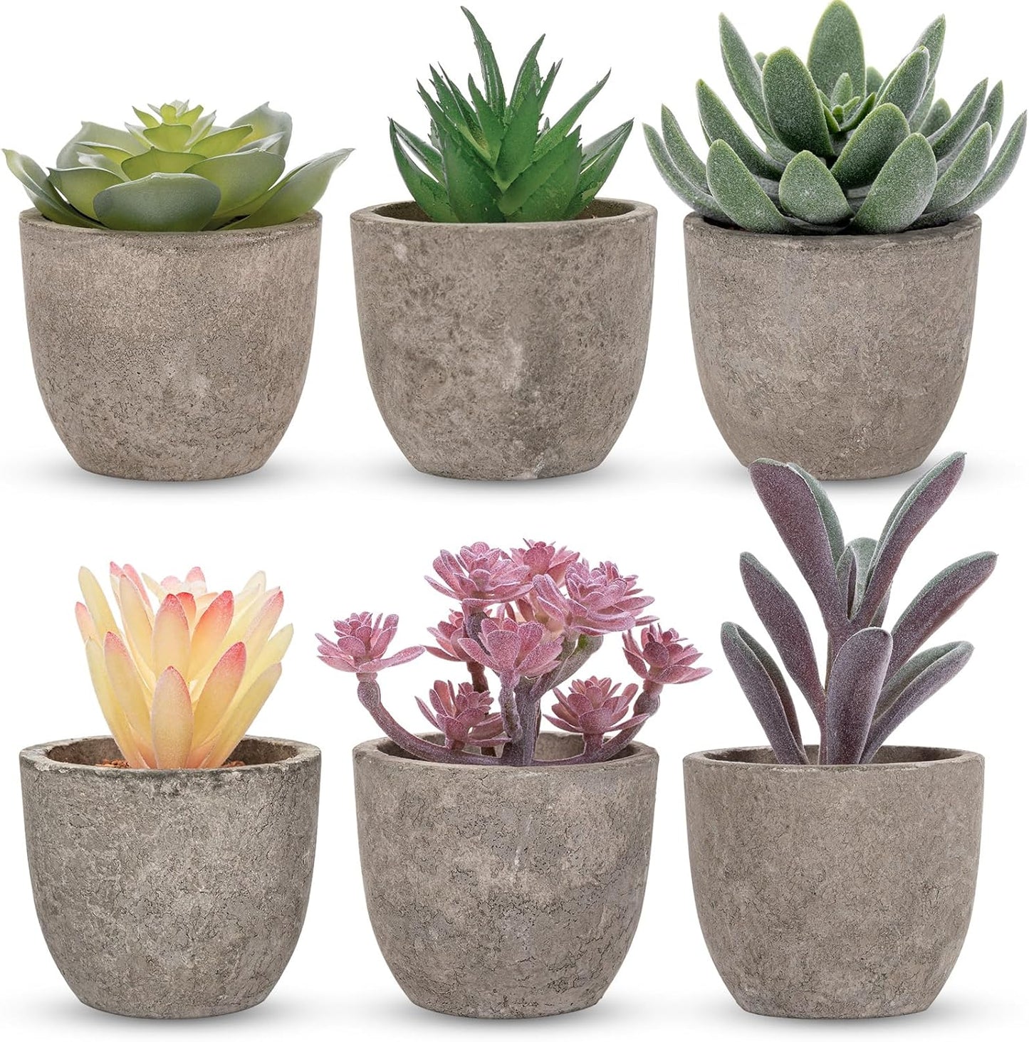Set of 6 Artificial Succulents Potted - Realistic Mini Fake Cactus Plants in Paper Pulp Pots, 2-4'' Mixed Sizes for Farmhouse Shelf, Bathroom, Coatrack Shelf, Bedroom Indoor(Classic Style)