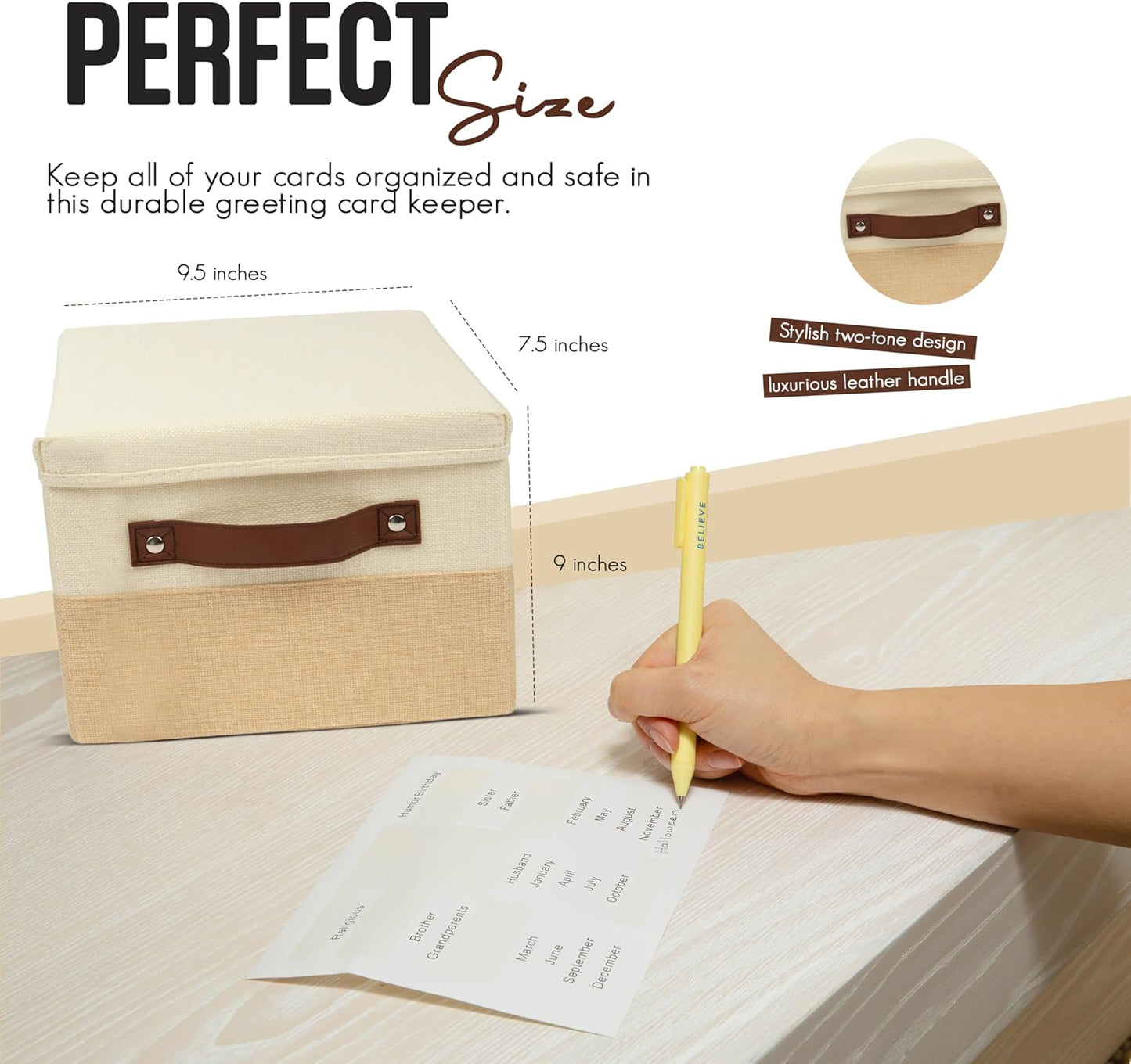 Greeting Card Organizer Box with 15 Dividers | Holds 150+ and Collapses When not in Use | Stylish Greeting Card Storage Box Organizer
