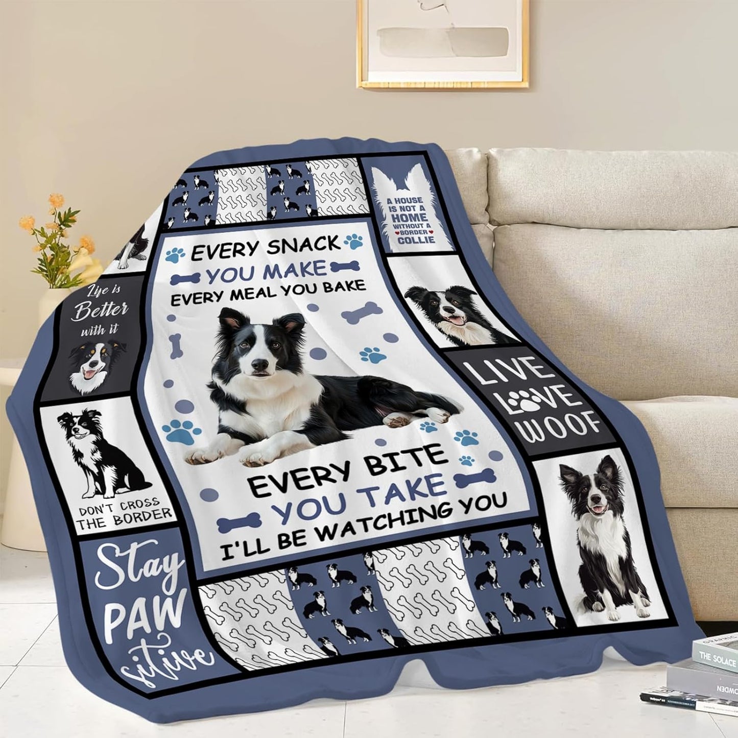 Border Collie Blanket, Dog Throw Blanket, Border Collie Gifts, Pet Dog Stuff Fleece Flannel Plush for Women Men Boys Girls Lover Adults Soft Bedding for Sofa Bed Office Home Decor 40"X50"