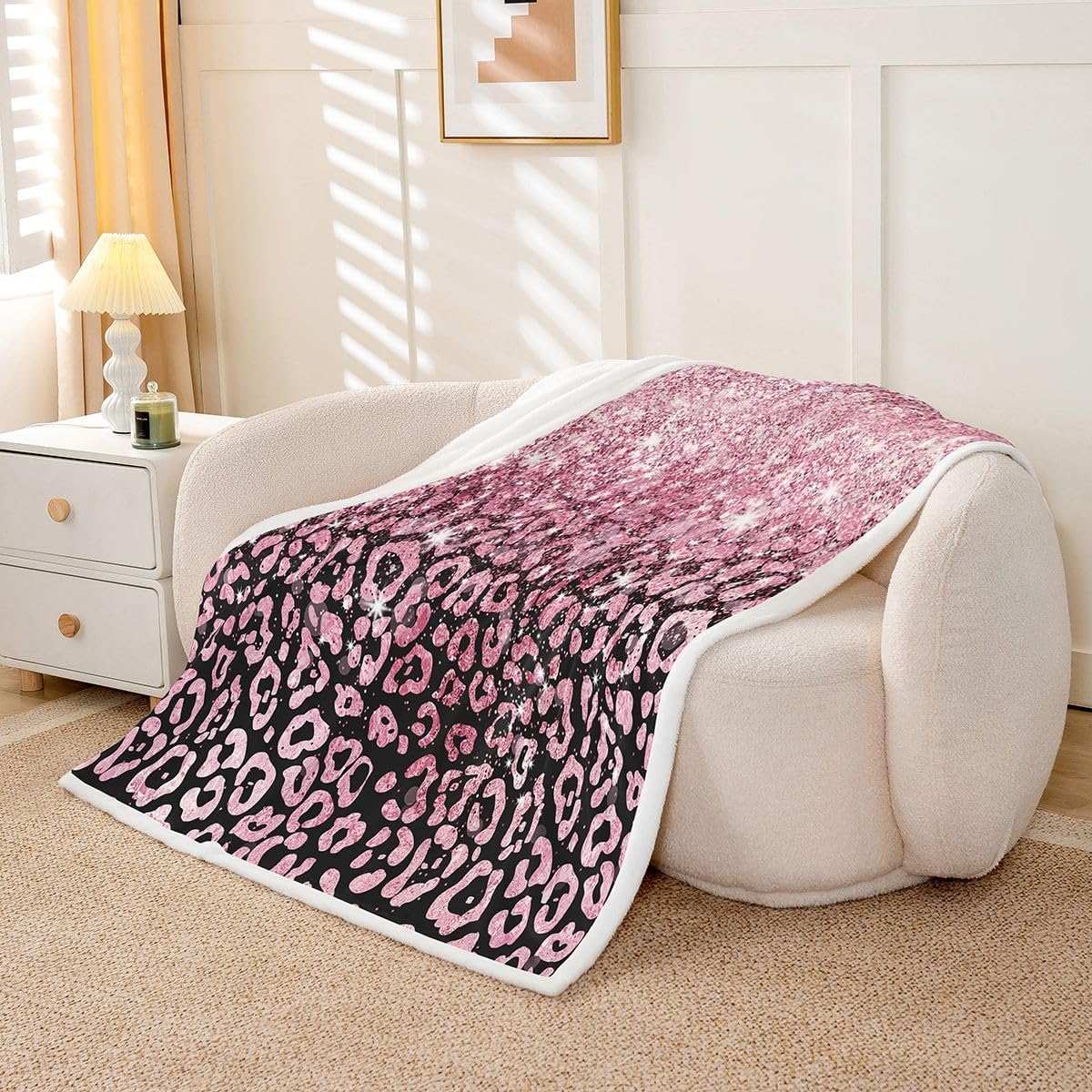 Feelyou Pink Leopard Sherpa Throw Blanket for Couch Glitter Leopard Print Super Soft Cozy Fleece Fashion Cheetah Blanket for Winter, Plush Throw Baby 30"x40" All Season