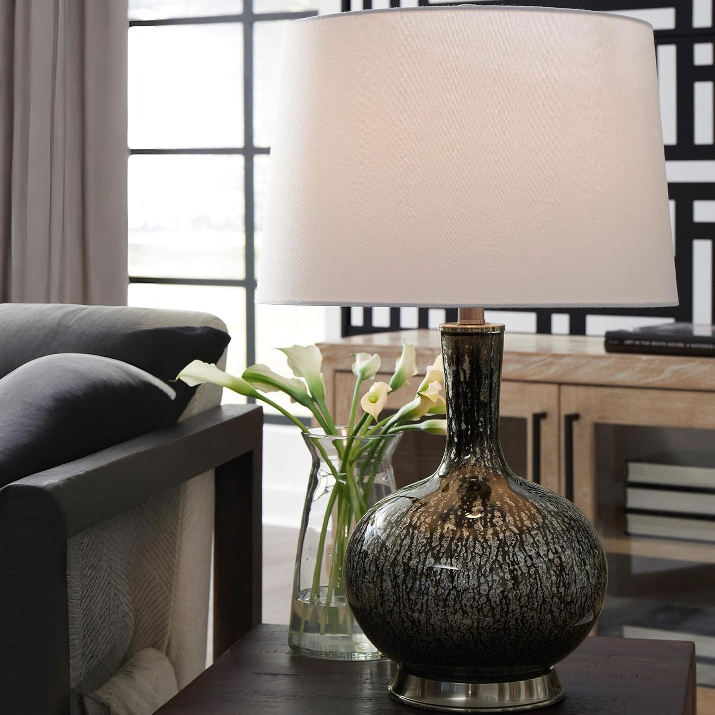 Signature Design by Ashley Tenslow Traditional 26.25 Inch Glass Table Lamp, Antique Black