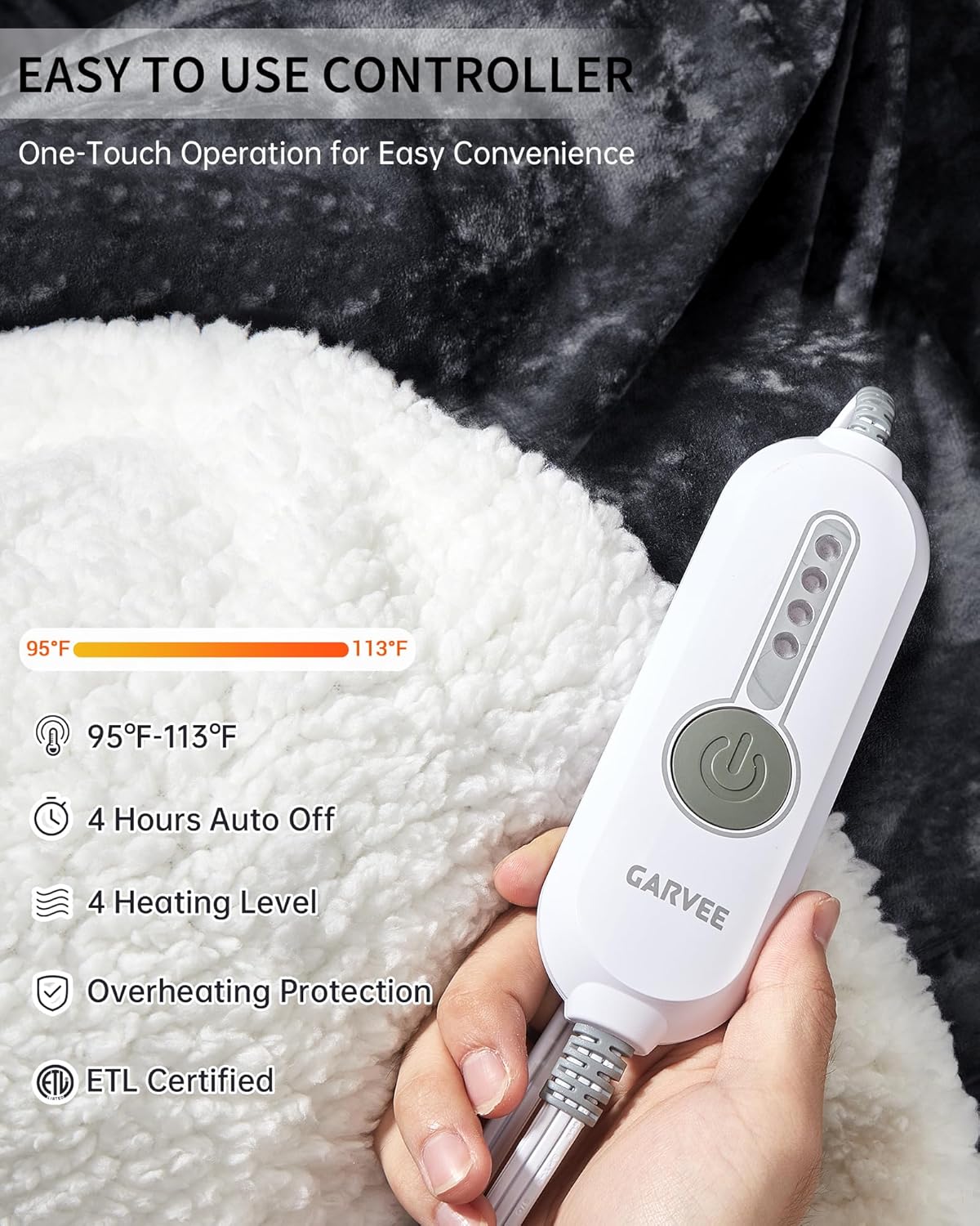 GarveeHome Heated Throw Blanket, Electric Blanket Throw, Velvet Soft Cozy Heating Blankets Throw, 4 Heat Levels & 4H Auto Off, Machine Washable, Over-Heat Protection, ETL Certified, 50" x 60" Grey