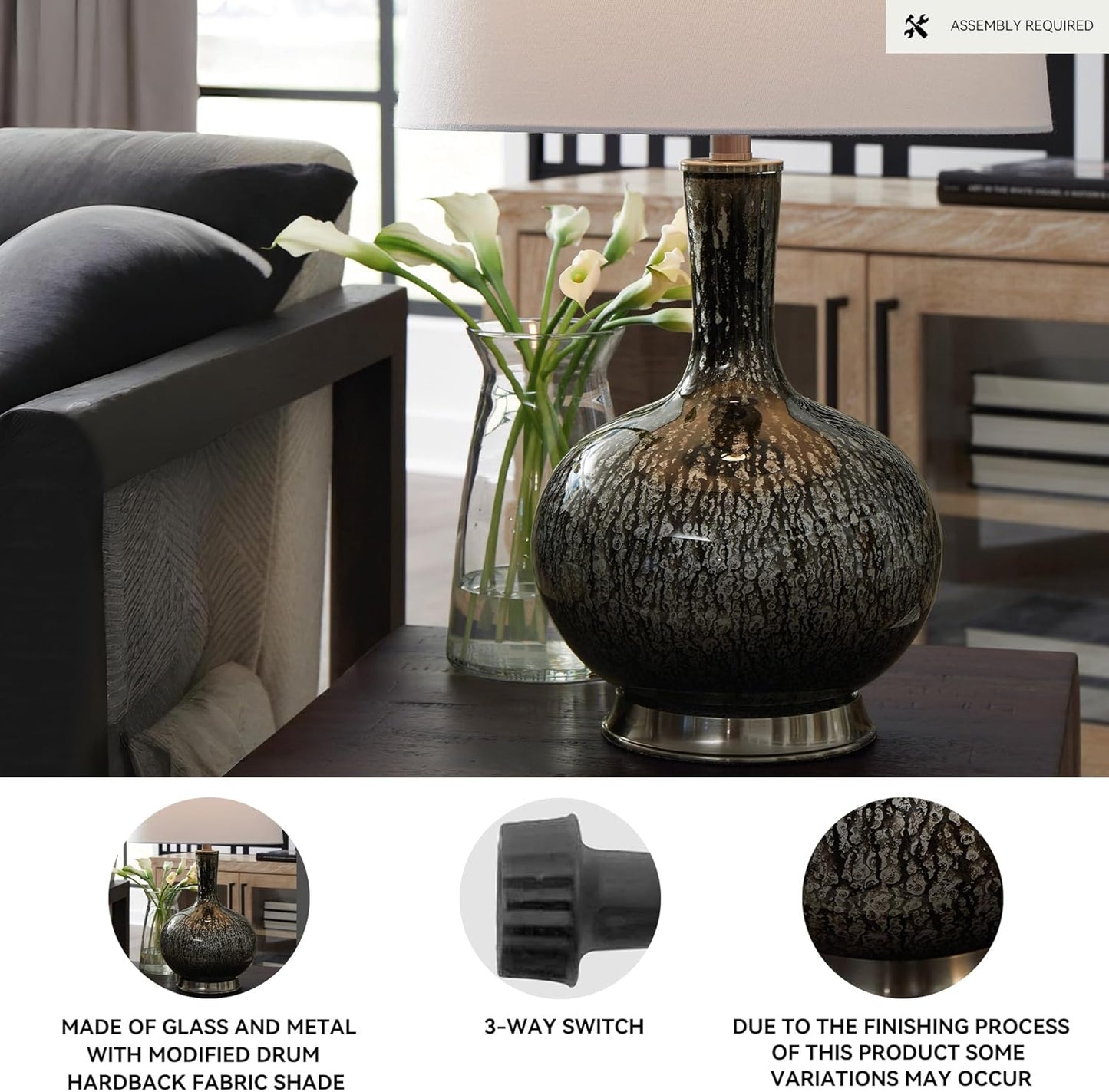 Signature Design by Ashley Tenslow Traditional 26.25 Inch Glass Table Lamp, Antique Black