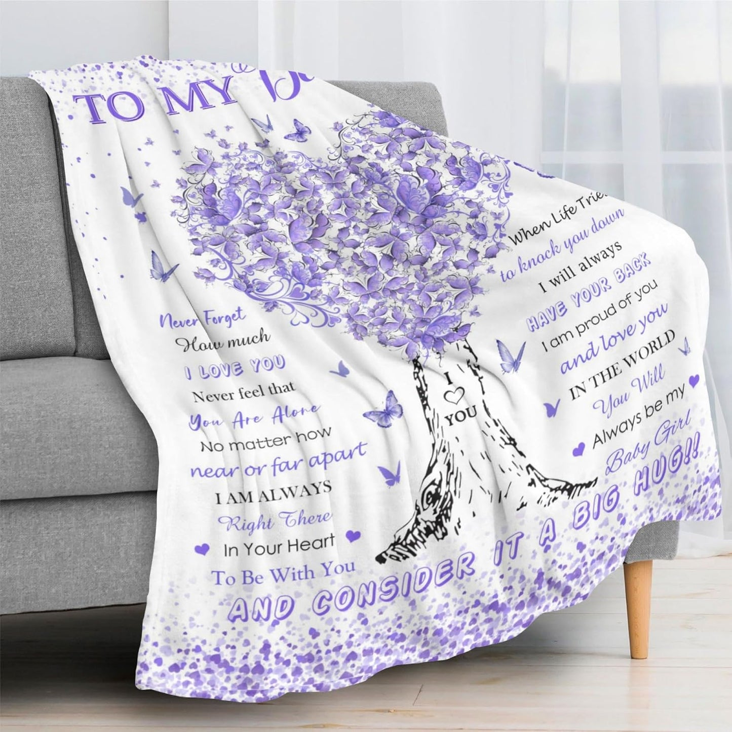 Daughter Gifts from Mom Dad, Birthday Gifts for Daughter, Unique Fun Purple Tree Girl Throw Blanket Gift for Graduation Christmas Quinceanera Super Soft Warm Comfy Plush Flannel Fleece Blanket 60"x50"