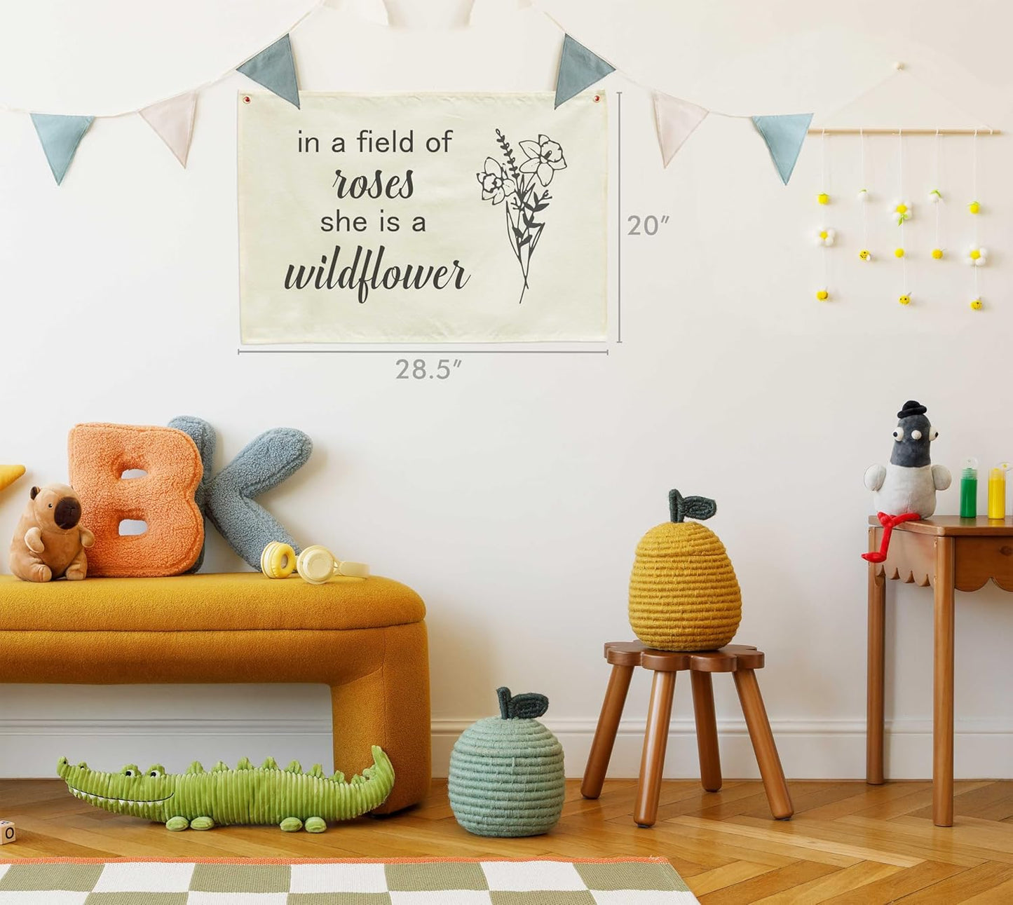 Rectangular Nursery Canvas Banner Wall Decor for Nursery Bedroom Reading Room Playroom Decor,Poster Flag Sign Art for Baby Boy Girl Kids,Baby Shower Birthday Christmas Gift-In a Field of Roses