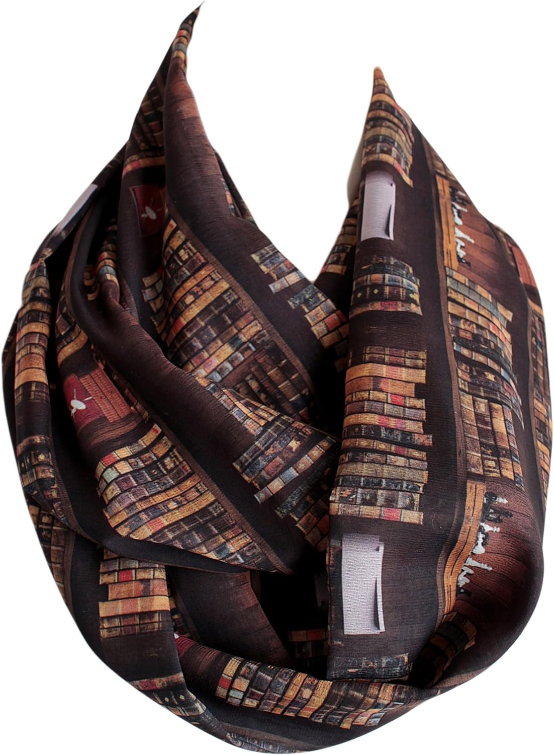Etwoa's Bookshelf Infinity Scarf and Loop Scarf, Brown, Large