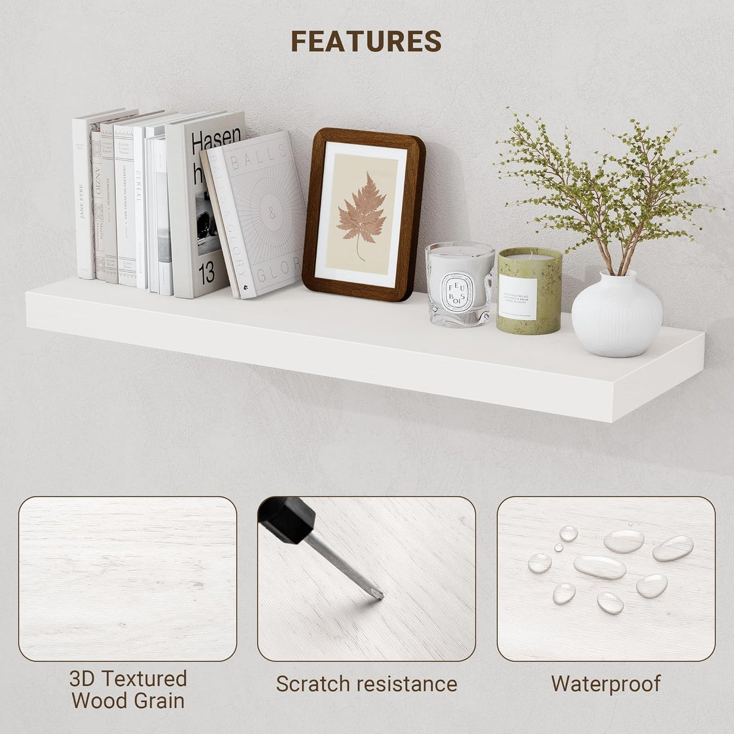 24 Inch Floating Shelves, 24"x9.25"x1.5" Inch Deep Floating Shelves for Wall, Wooden Shelves for Bathroom, Bedroom, Living Room, Cream White Oak, 2 Pieces