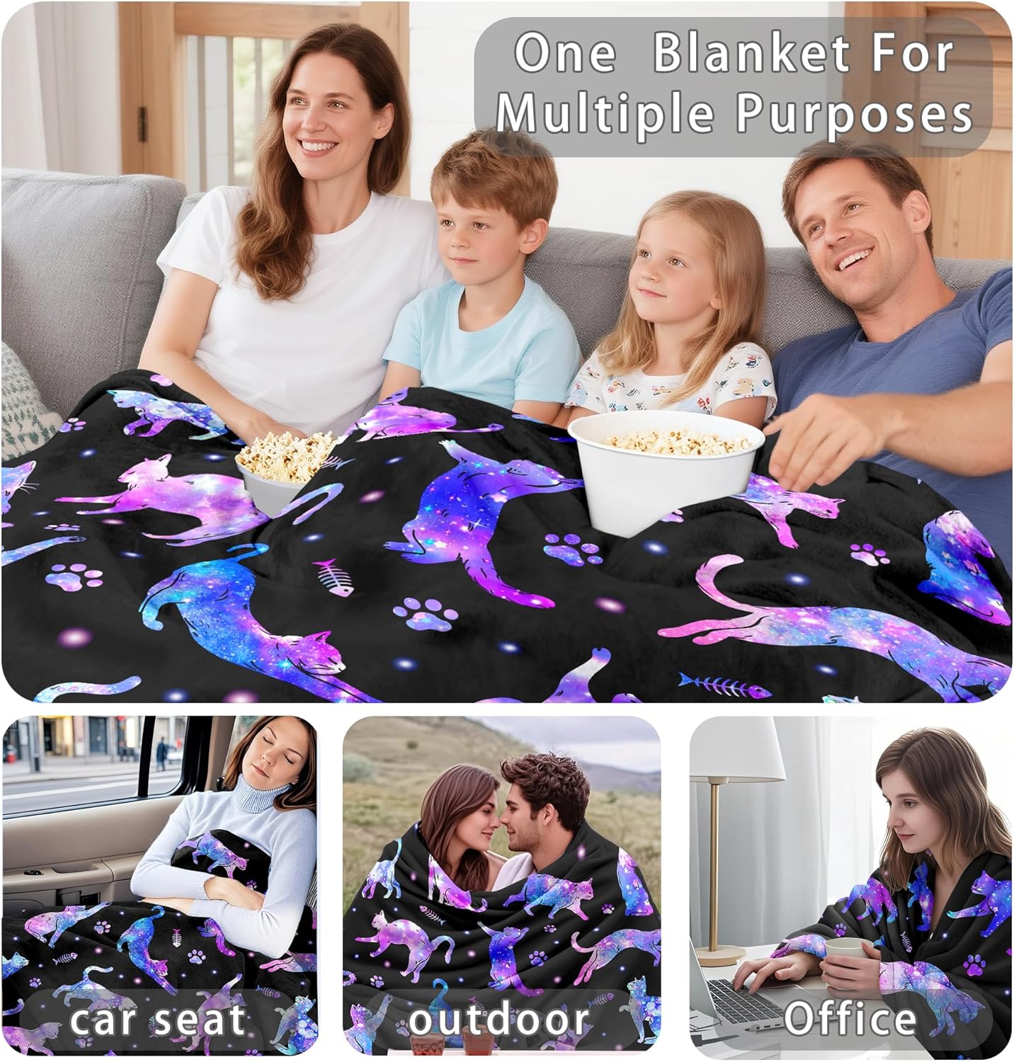 Cat Blanket Gifts for Cat Lover Soft Warm Flannel Cats Throw Blanket Stuff Gifts for Girls Women Kids Adults 50"X 40"