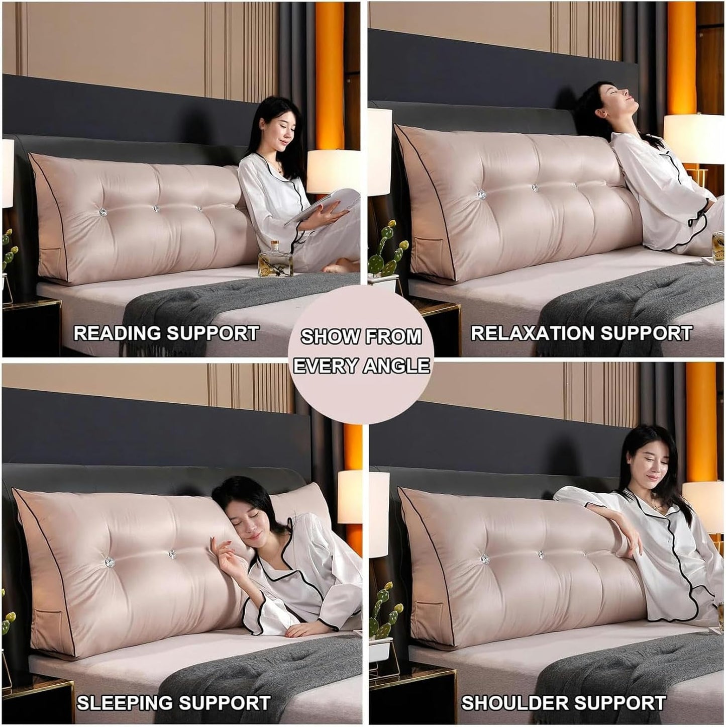 Triangular Bed Backboard Reading Pillow,Wedge Headboard Pillow for Day Bed Tatami Backrest Silk Bolster Removable Slipcover Lumbar Support Cushion