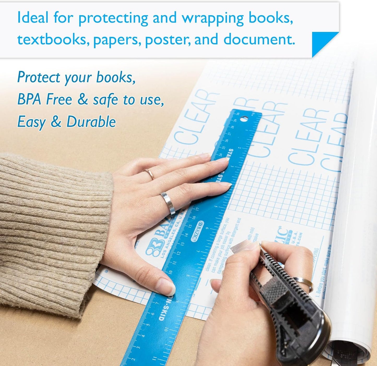 BAZIC Products Book Wrap - Clear Book Cover Self Adhesive Book Protector for Book Covers for Paperbacks, Plastic Cover for Books, Clear Contact Paper Peel and Stick, 17.5" x 1.7 Yard Roll, 2-Roll