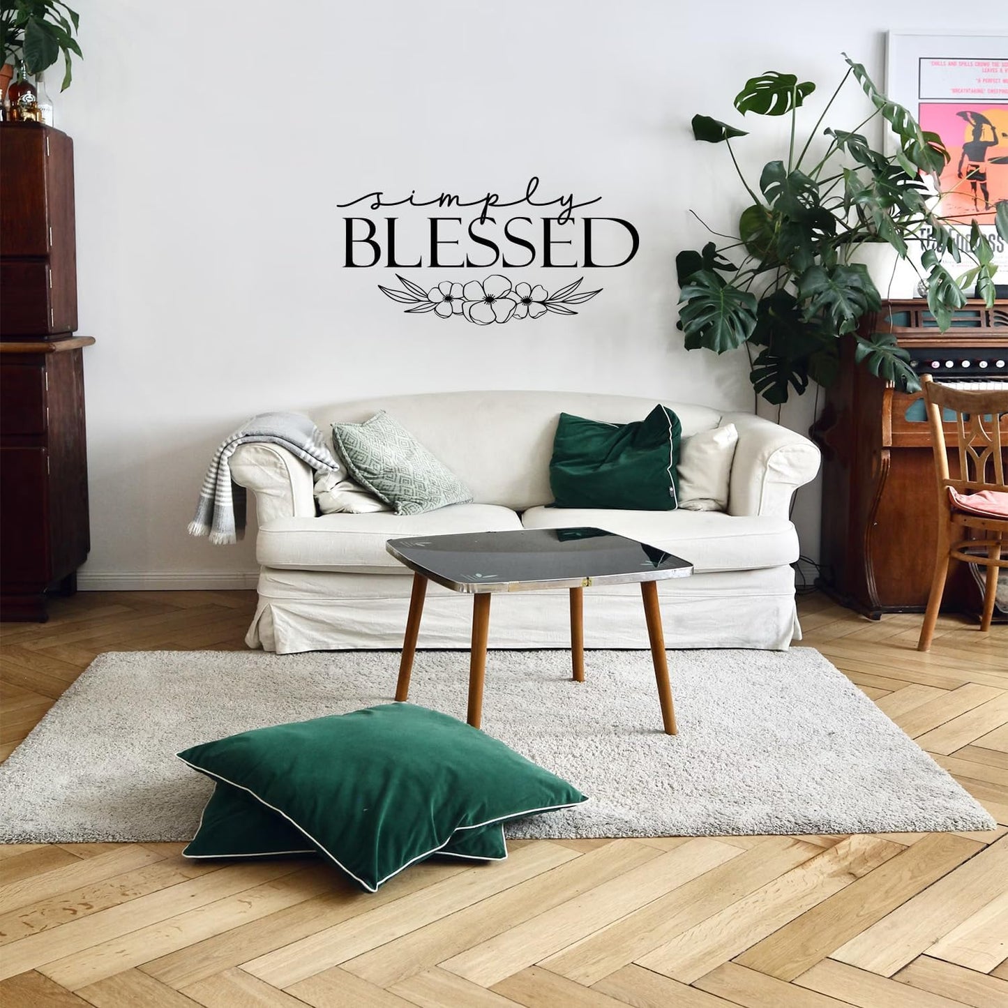 Simply Blessed - Vinyl Wall Decal, Inspirational Quote Sticker for Your Family, Motivational Home or Office Décor