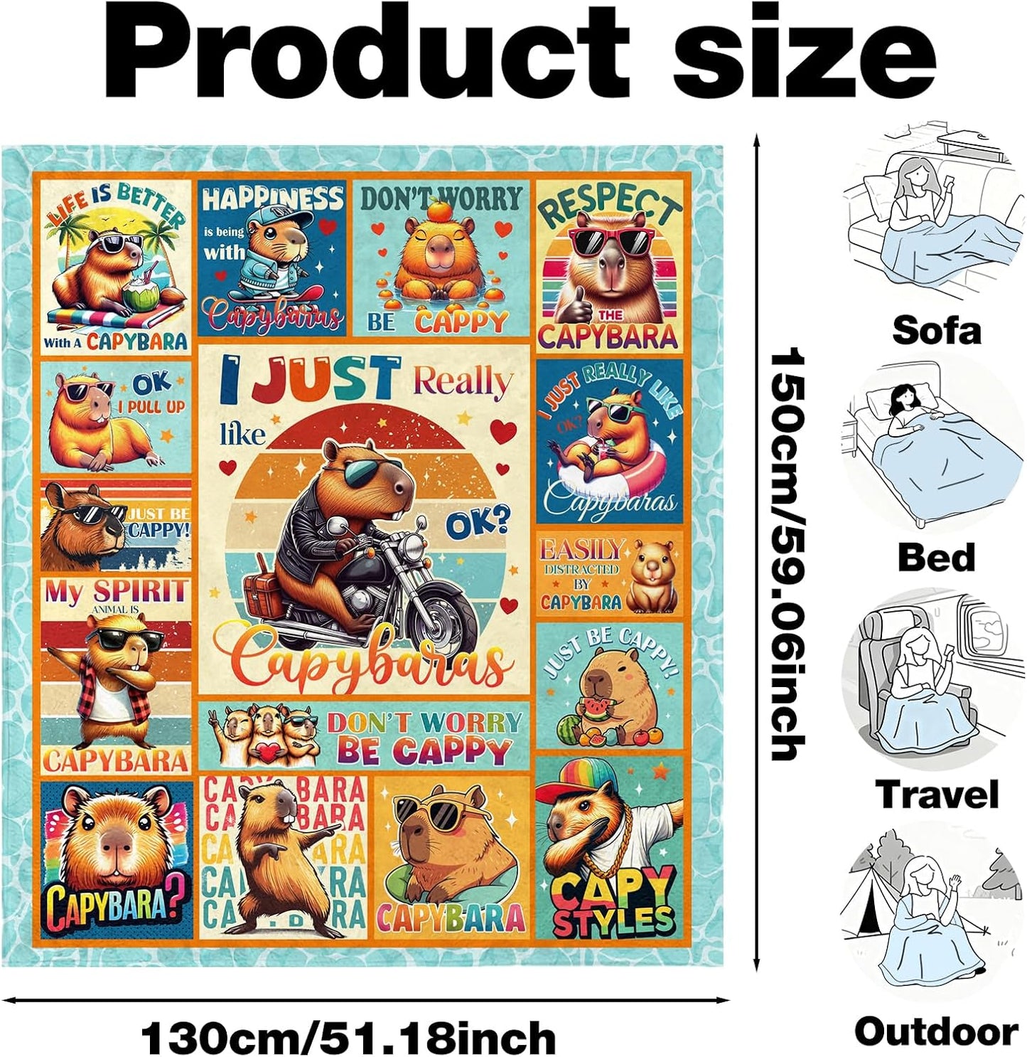 Cute Capybara Throw Blanket Gifts, Funny Capybara Soft Fuzzy Flannel Plush Blanket, Brown Capy Mouse Cozy Warm Blankets for Women Girls Home Bed Sofa Crib Couch Travel Throws Blankets 50'' x 60''