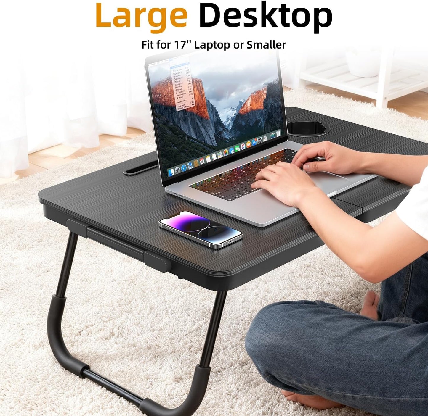 BUYIFY Portable Foldable Laptop Desk for Bed and Couch, Adjustable Lap Desk with Cup Holder and Phone Holder, Ideal for Working, Reading, Writing, and Breakfast,USA Original Patent-black003