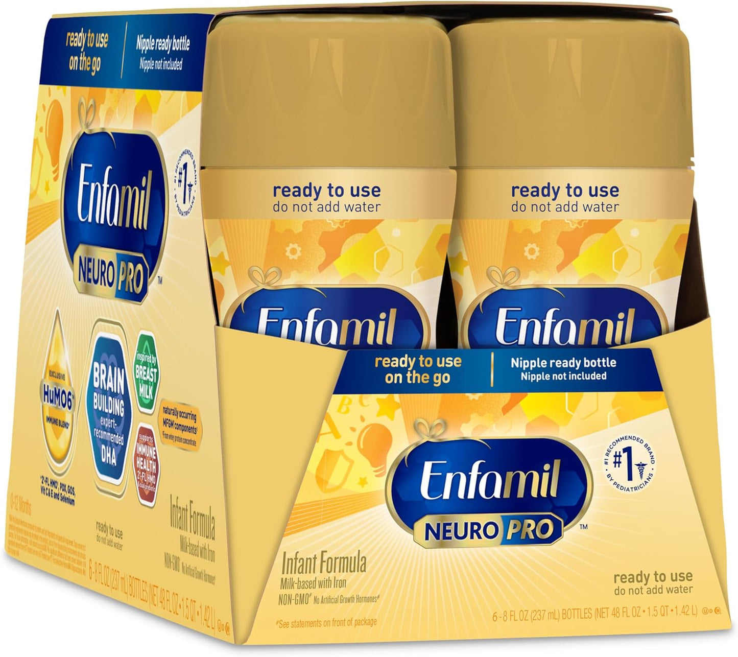 Enfamil NeuroPro Ready to Feed Baby Formula, Ready to Use, Brain and Immune Support with DHA, Iron and Prebiotics, Non-GMO, 8 Fl Oz, 6 count (Pack of 4), Total 24 bottles