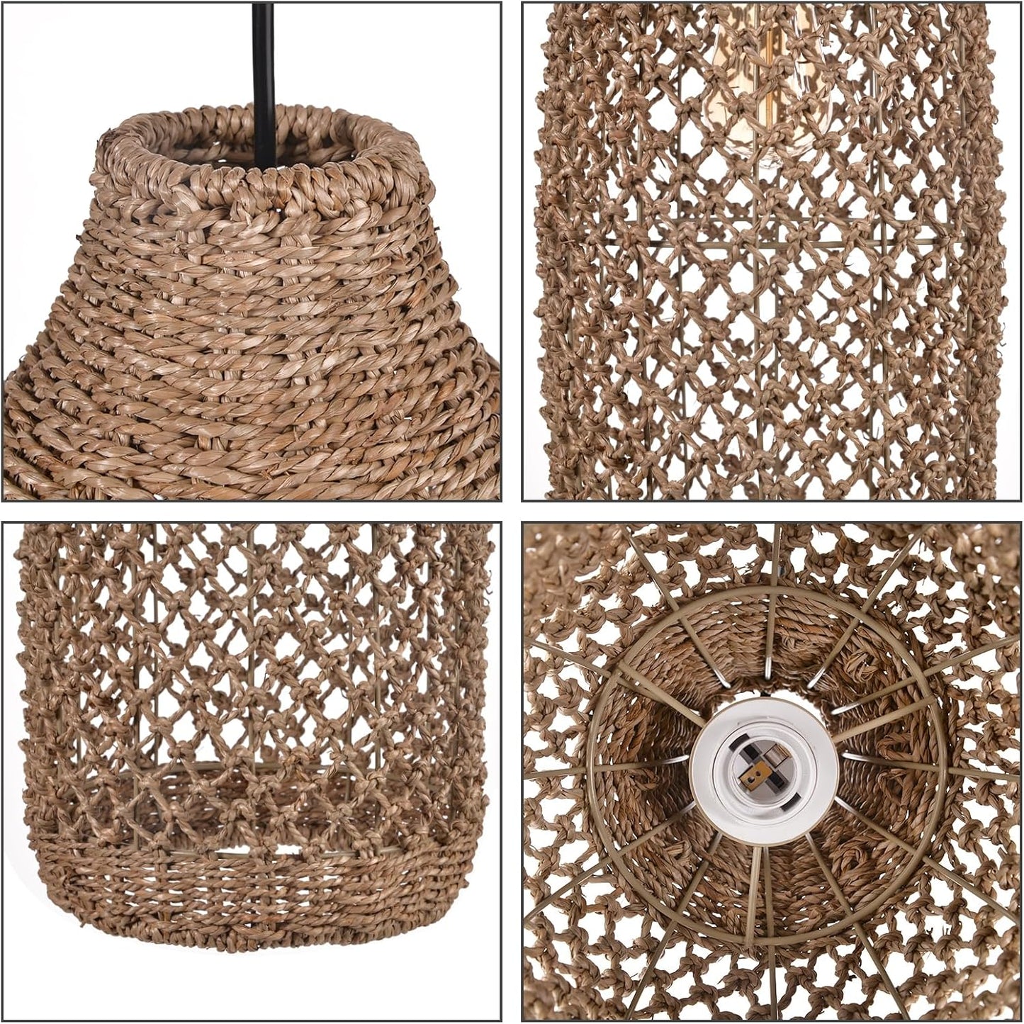 Arturesthome Boho Rattan Pendant Light Fixtures, Farmhouse Natural Ceiling Chandelier Lighting,Retro Wicker Hanging Lamp for Kitchen Dining Room 8.6"*19.6"