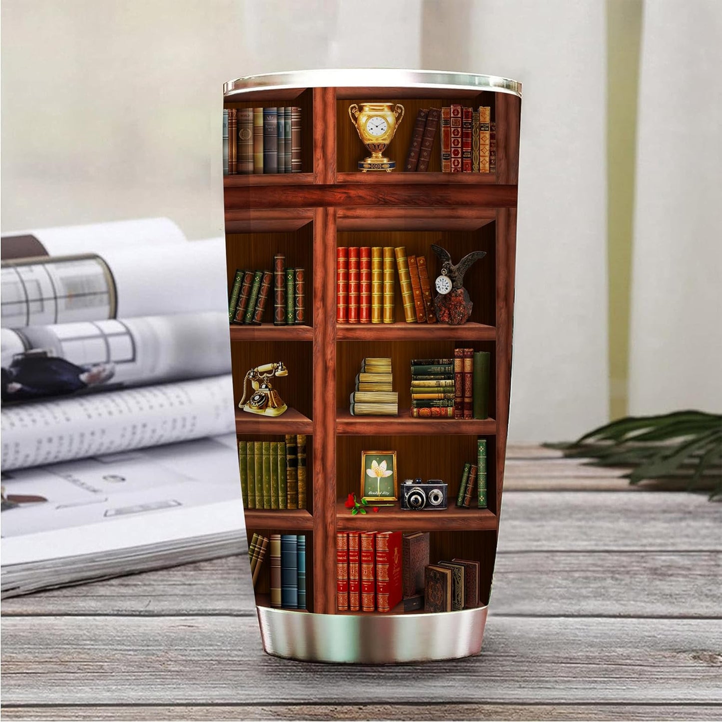 Book Tumbler Library Travel Mug Bookish Gifts For Book Lovers Women Librarian - Bookish Gifts For Readers - Reading Mug Bookshelf Mugs Nerd Writer Stainless Steel Tumbler 20oz Coffee Cups With Lid