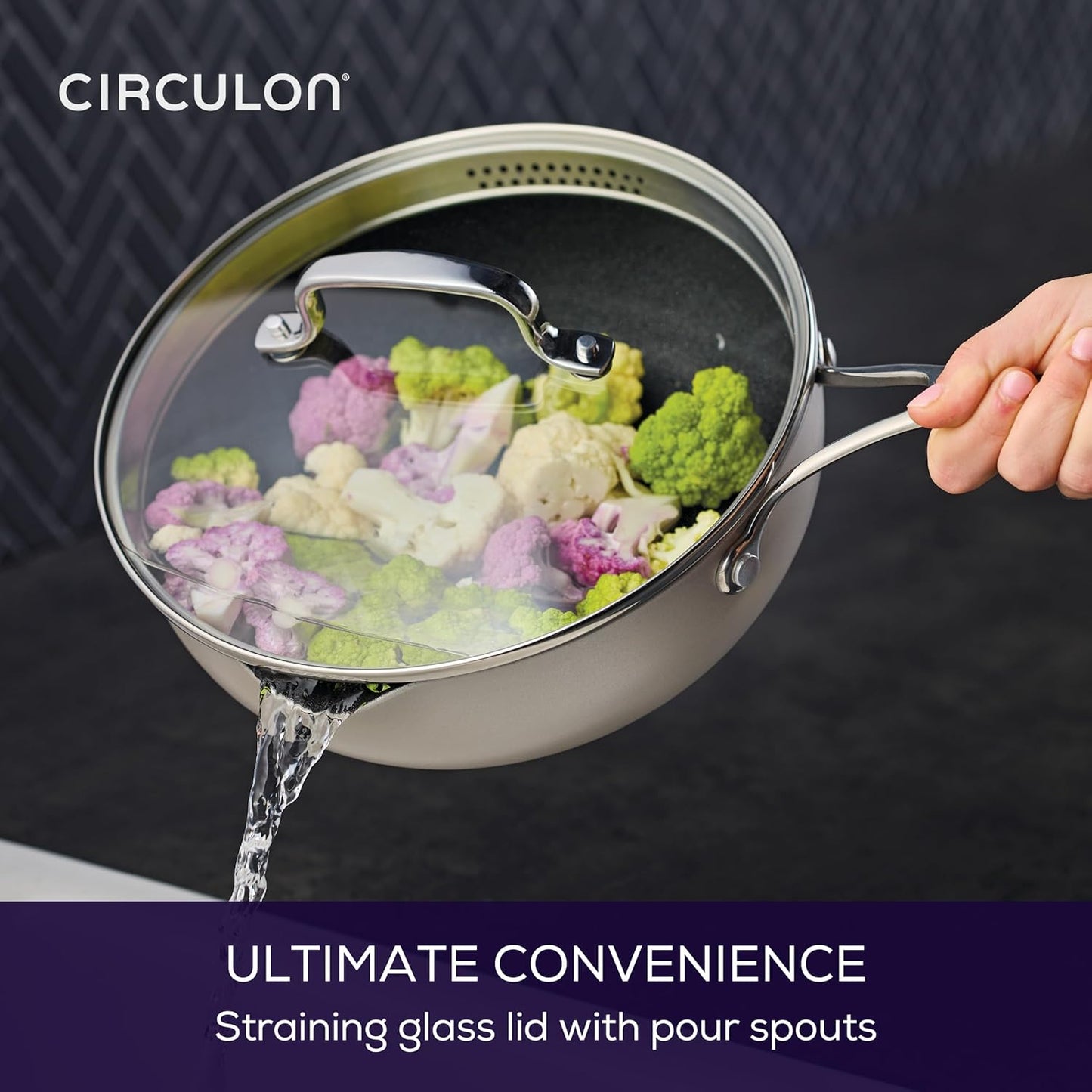 Circulon Infinity Pan with ScratchDefense Nonstick Cookware, Induction Suitable, Dishwasher Safe with Multipurpose Tool Holder and Lid, 9.5 Inch (3.2-Quart), Multipan, Metal Utensil Safe - Platinum