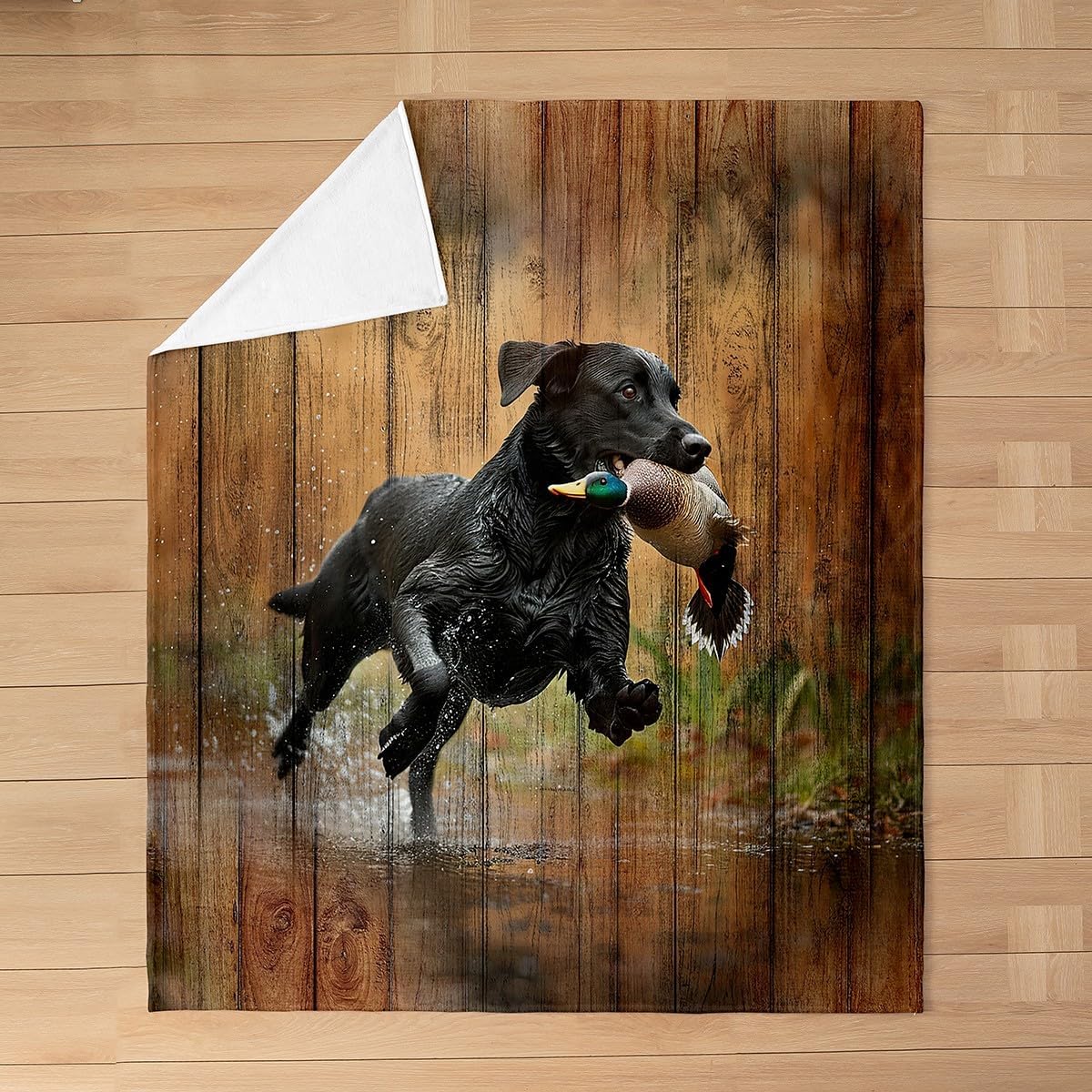 Feelyou Duck Hunting Fuzzy Blanket Throw 50"x60" Black Dog Mallard Duck Hunting Flannel Fleece Throw Blanket for Sofa Couch Farmhouse Cabin Wood All Season Bed Blanket Plush Blanket