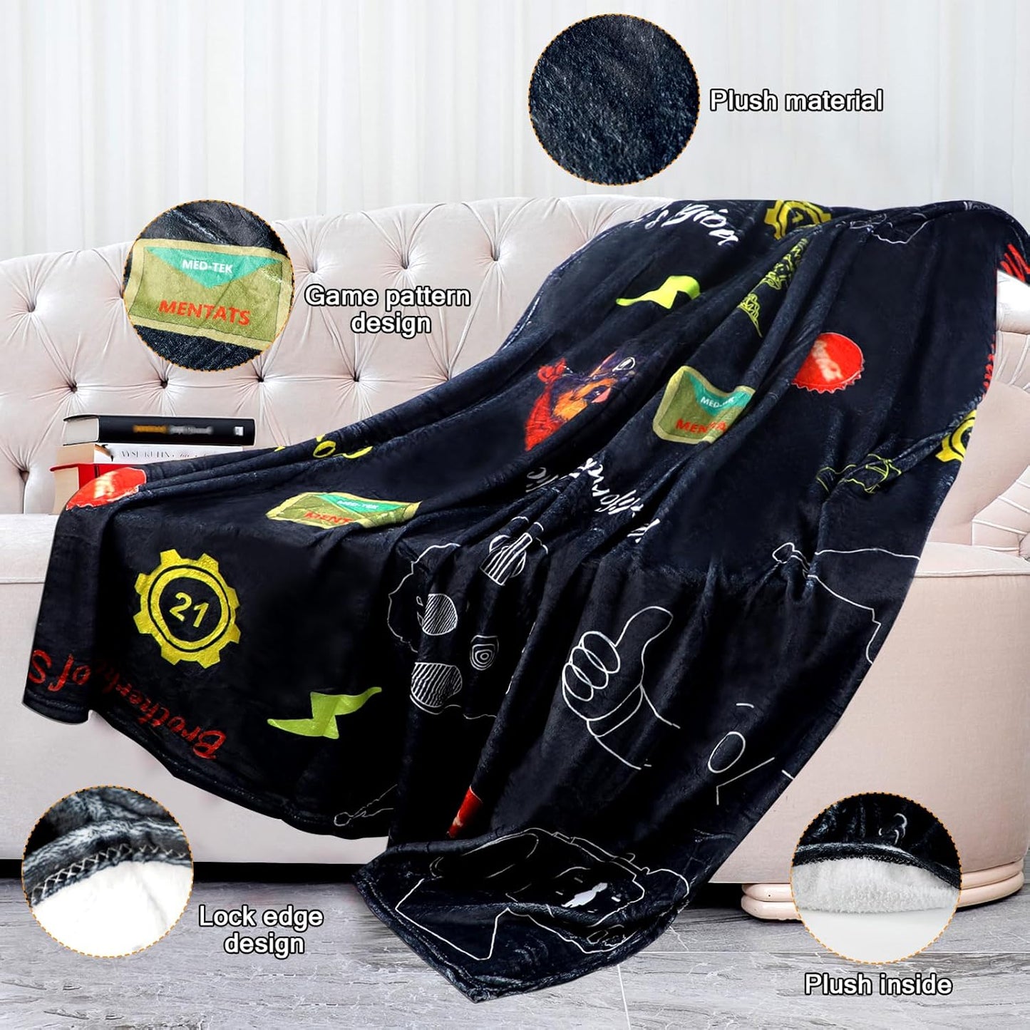 Flannel Throw Blanket Fall Merchandise Out, Birthday Gifts for Boys Girls Gamers Teens, Warm Soft Blanket for Living Room Bedroom Decorations Bed Sofa - 70"x60"