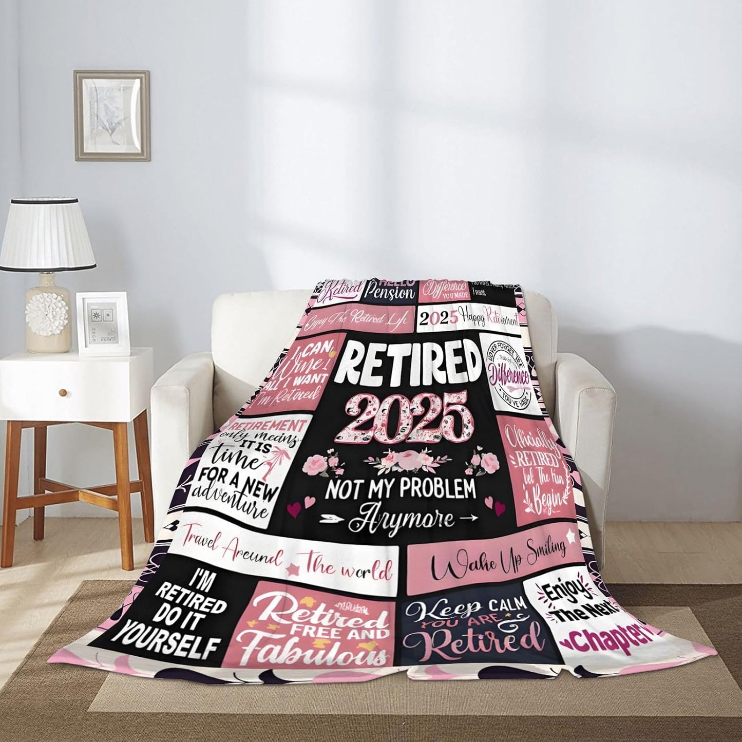 RETIREDS 2025 NOT My Problems Anymore Blanket Soft Cozy Throw Funny Retirement Gift for Men Women Retiree Party Celebration Present