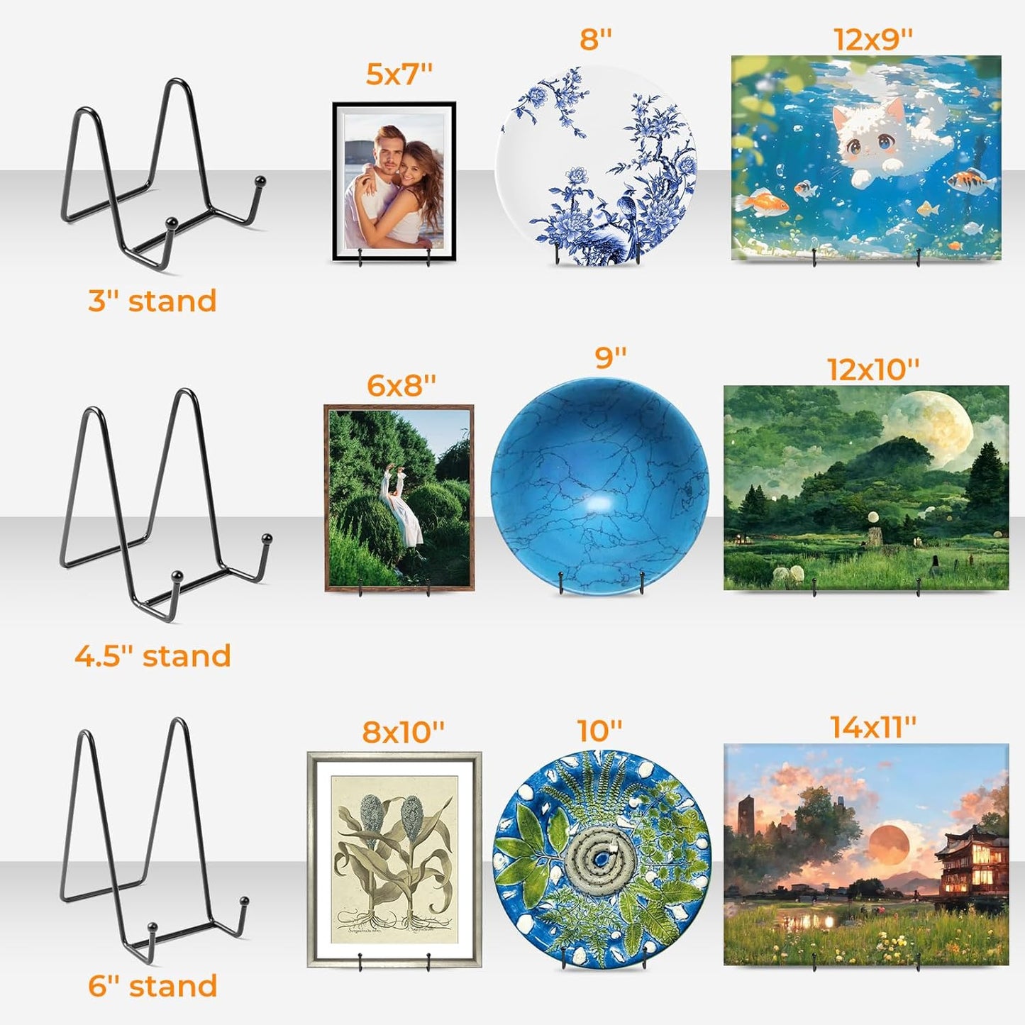 Bilillo Plate Stands for Display - 3 Inch Plate Holder + Metal Frame Stand for Picture, Decorative Plates, Books, Photos, Easel (1 Pack)