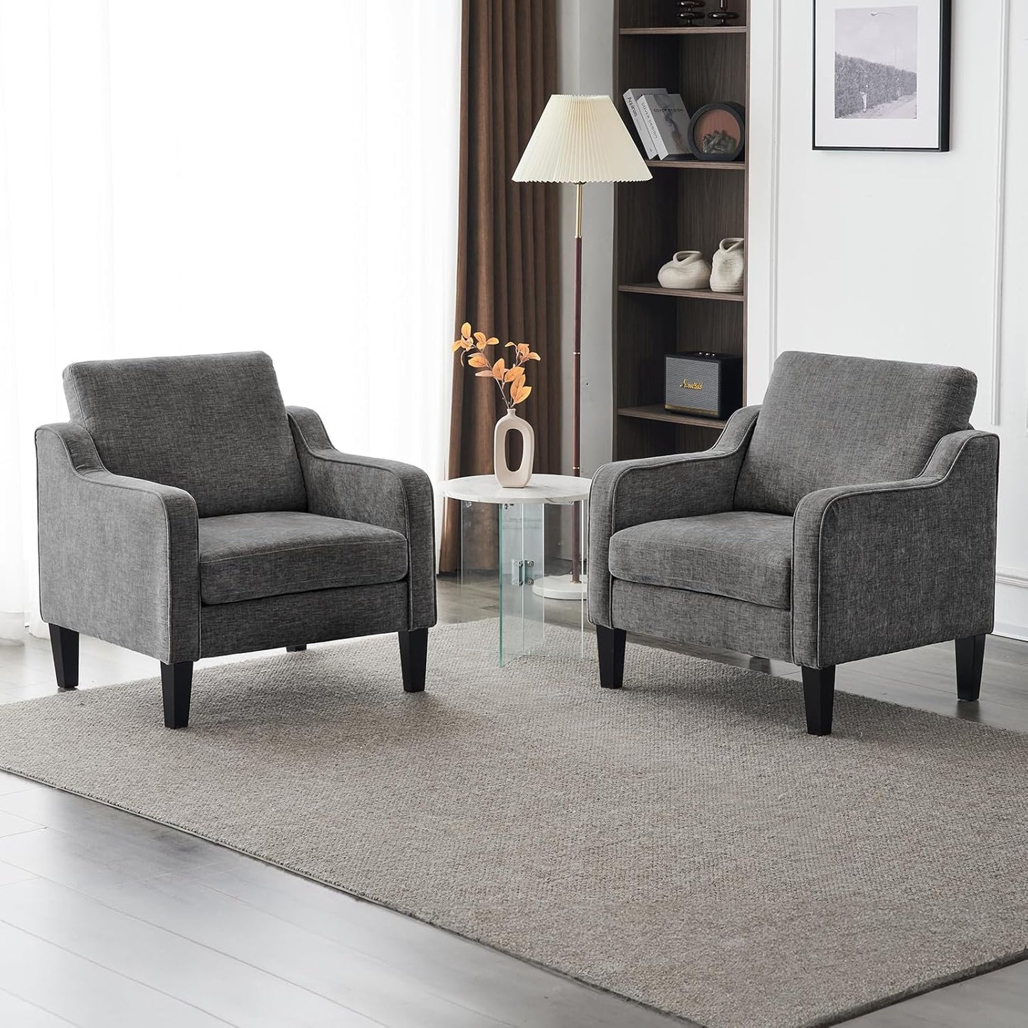VINGLI Accent Chairs for Living Room Chairs Reading Chair Mid Century Modern Chair Soft Chenille Sofa Chair Upholstered Arm Chair Comfy Chair Side Chair (Light Grey Chenille)