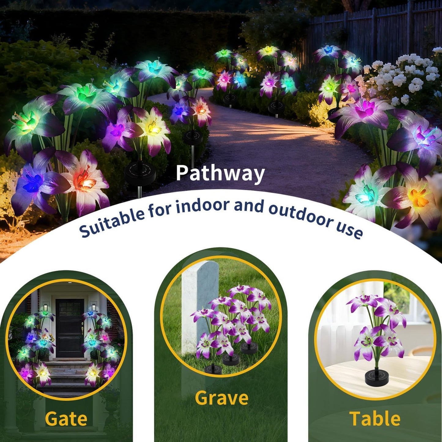Solar Flowers Lights - Solar Garden Lights Outdoor Waterproof Lily Flower, 40 Hours Color Changing Solar Powered Outside Decor Decoration for Yard Patio Pathway Lawn, Gifts for Mom, 2pcs