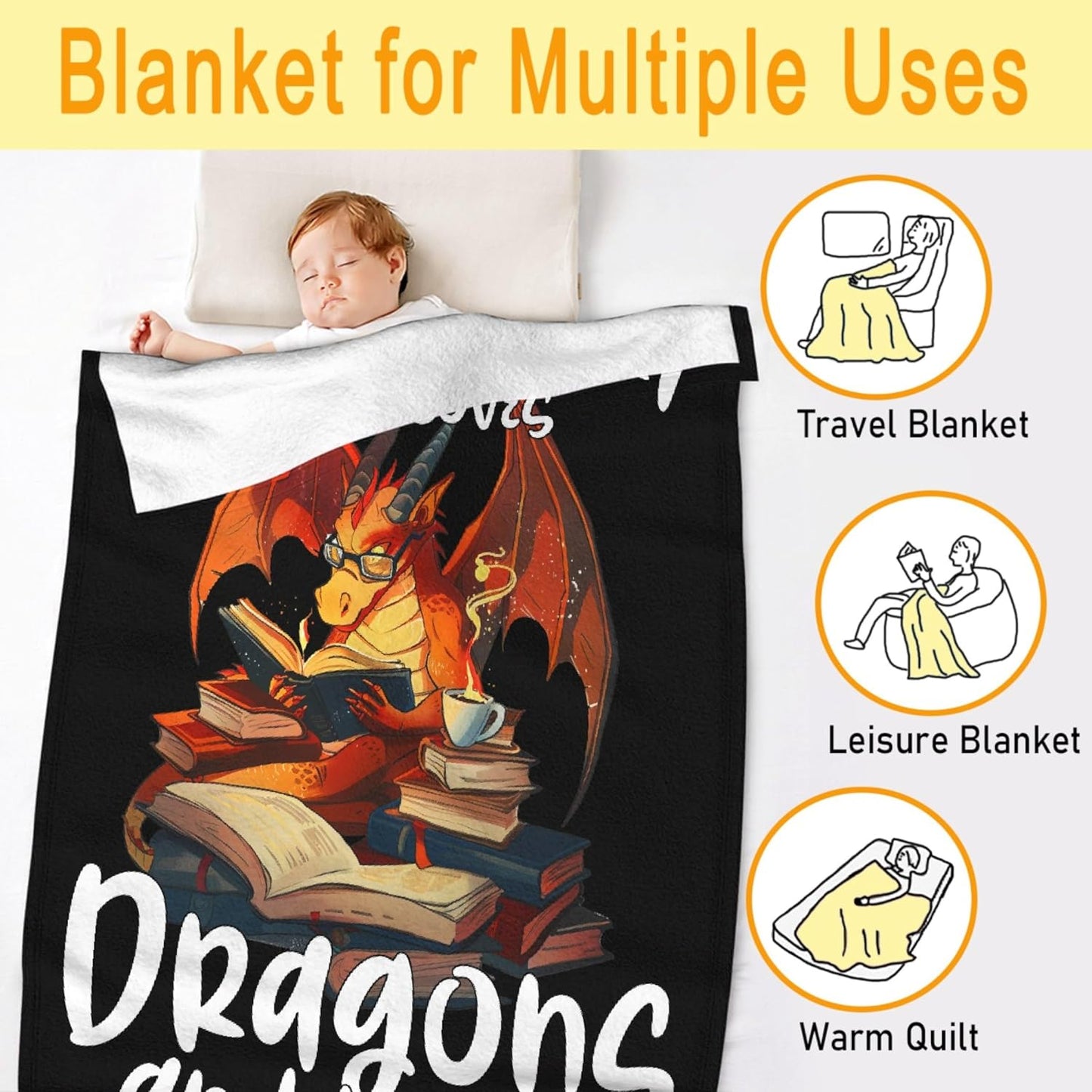 Dragon Blanket Gift for Woman Man Girls Book Dragon Gift for Dragon Lovers Soft Flannel Blanket for Living Room Sofa Couch Decor - 40"x50" for Kids/Children