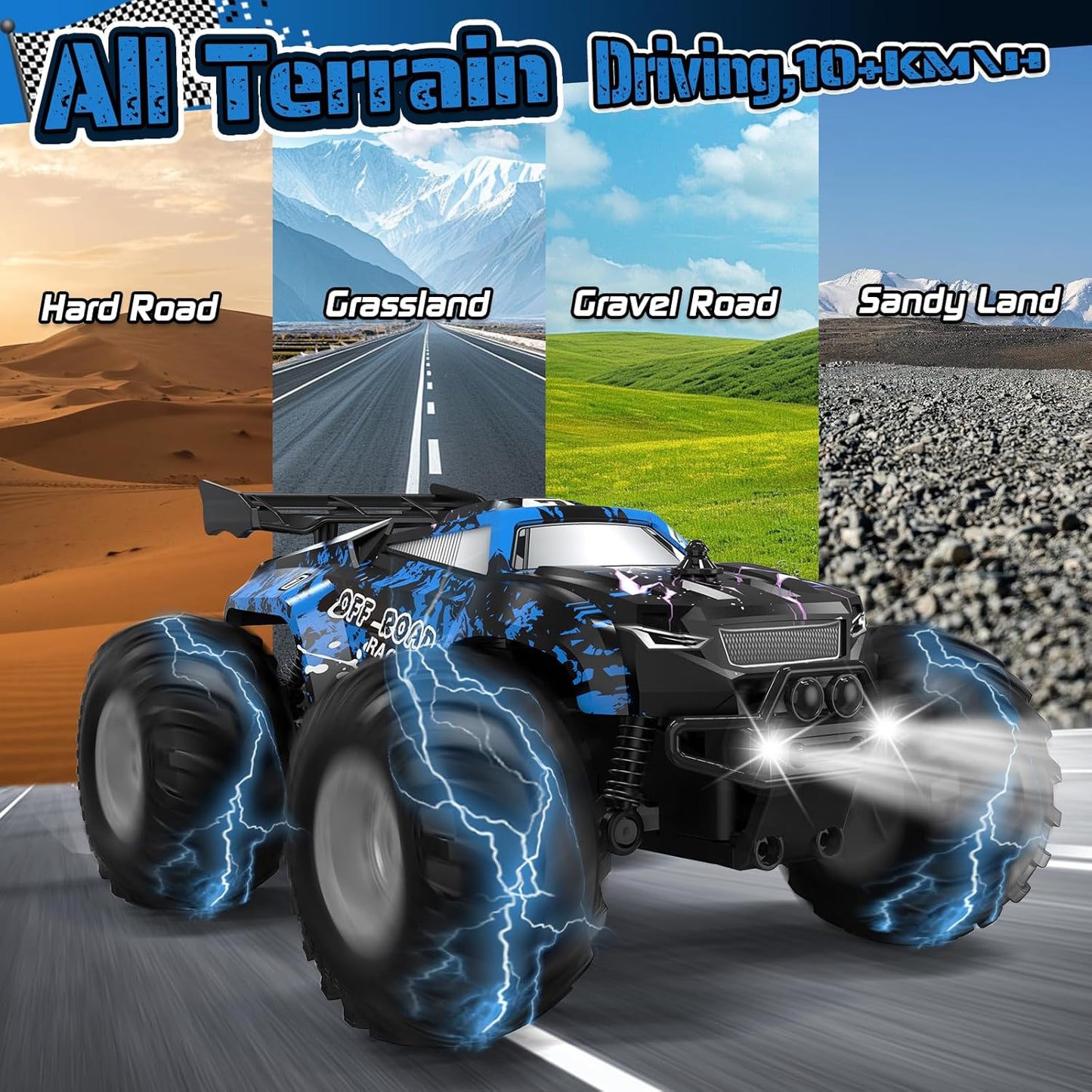 Remote Control Car, All-Terrain Remote Control Truck for Boys, Rechargeable Rc Truck with LED, 1:20, 10KM/H, 2 Motors, 2.4GHZ, Speed Friendly, Sturdy, Rc Cars for Christmas, Kids, Beginner