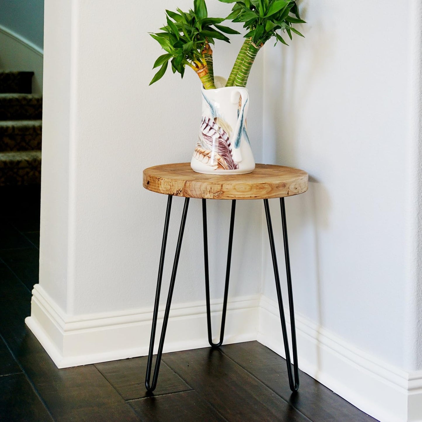 WELLAND Rustic Old Elm Round End Table 16"x16"x21" H Vintage Side Table Accent Table Plant Stand for Living Room Bedroom Home Office Patio