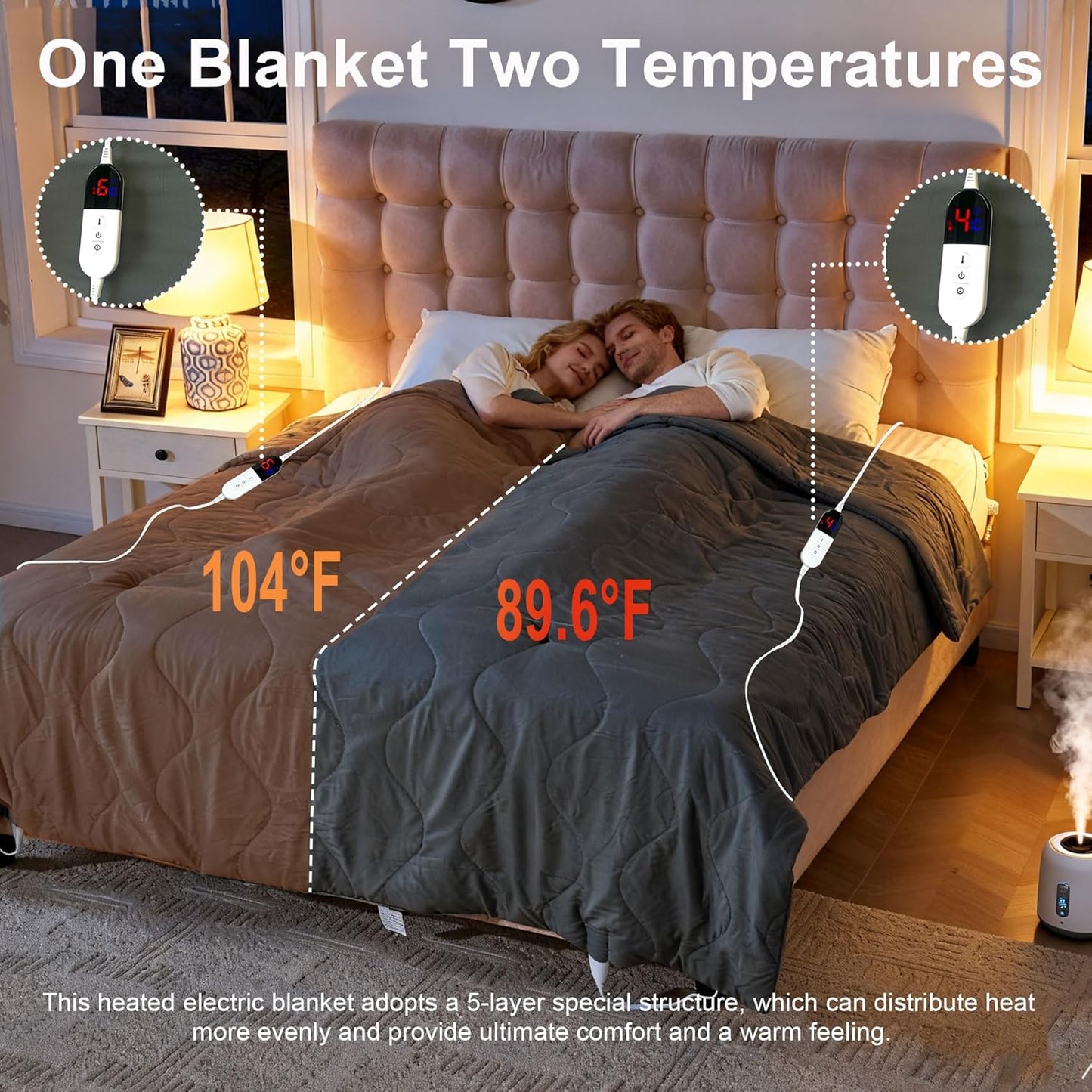 Electric Blanket Queen Size - Dual Control Heated Blanket Queen Size, Fast Heating with 10 Time Settings & 6 Heat Settings, Warm Gift (Gray, Queen/Full 90" x 90")