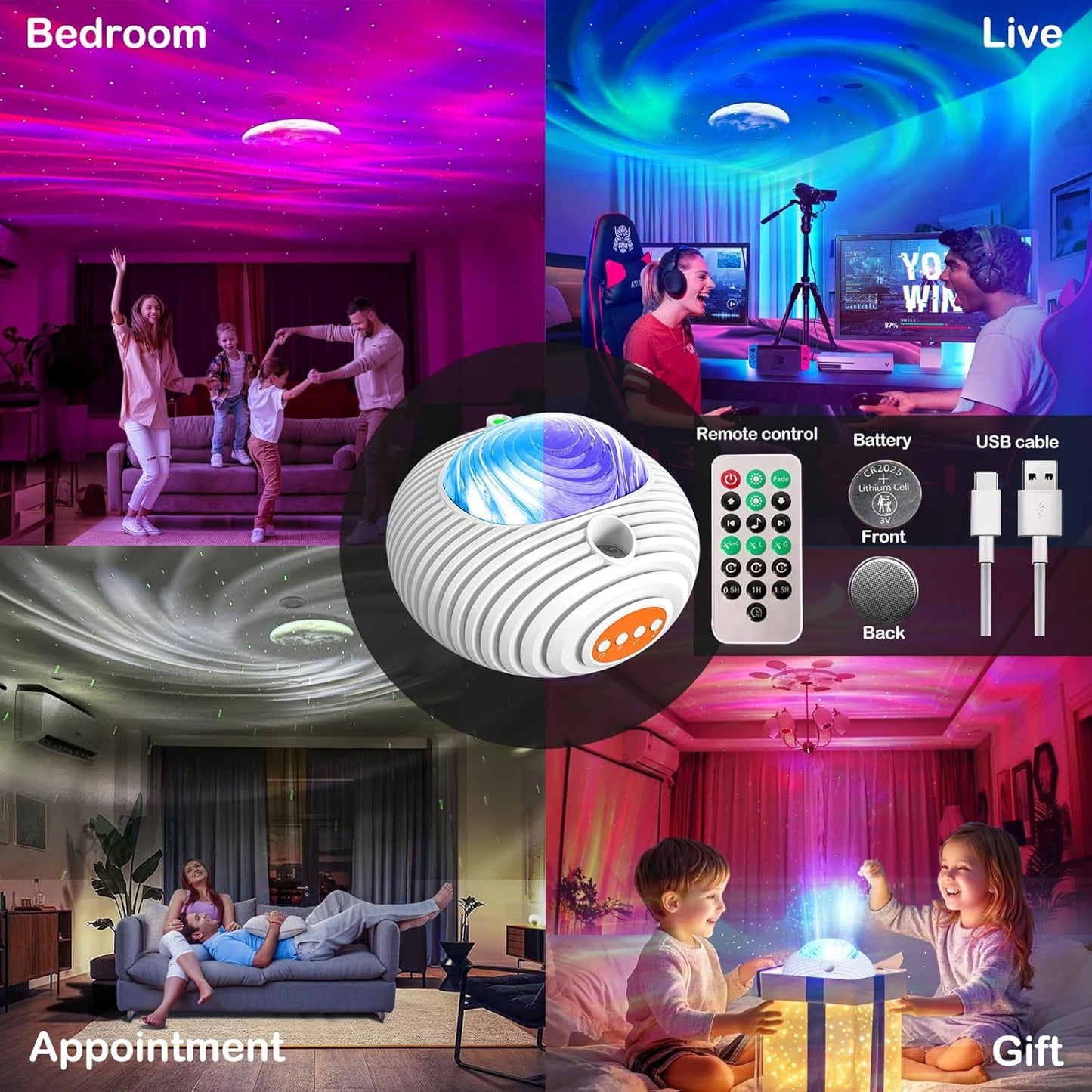Star Projector, Double Effect Galaxy Projector Aurora and Milky Way Star Projector Galaxy Light with Bluetooth Speaker/Timer/Remote Night Light Projector for Kids, Adults etc