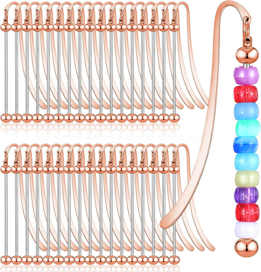 36 Pcs Beadable Bookmarks DIY Metal Blank Bar Bookmark for Beads Modern Bead Craft Jewelry Pendant Charm Gift for Book Lovers Student Teacher Office Supplies (Rose Gold)