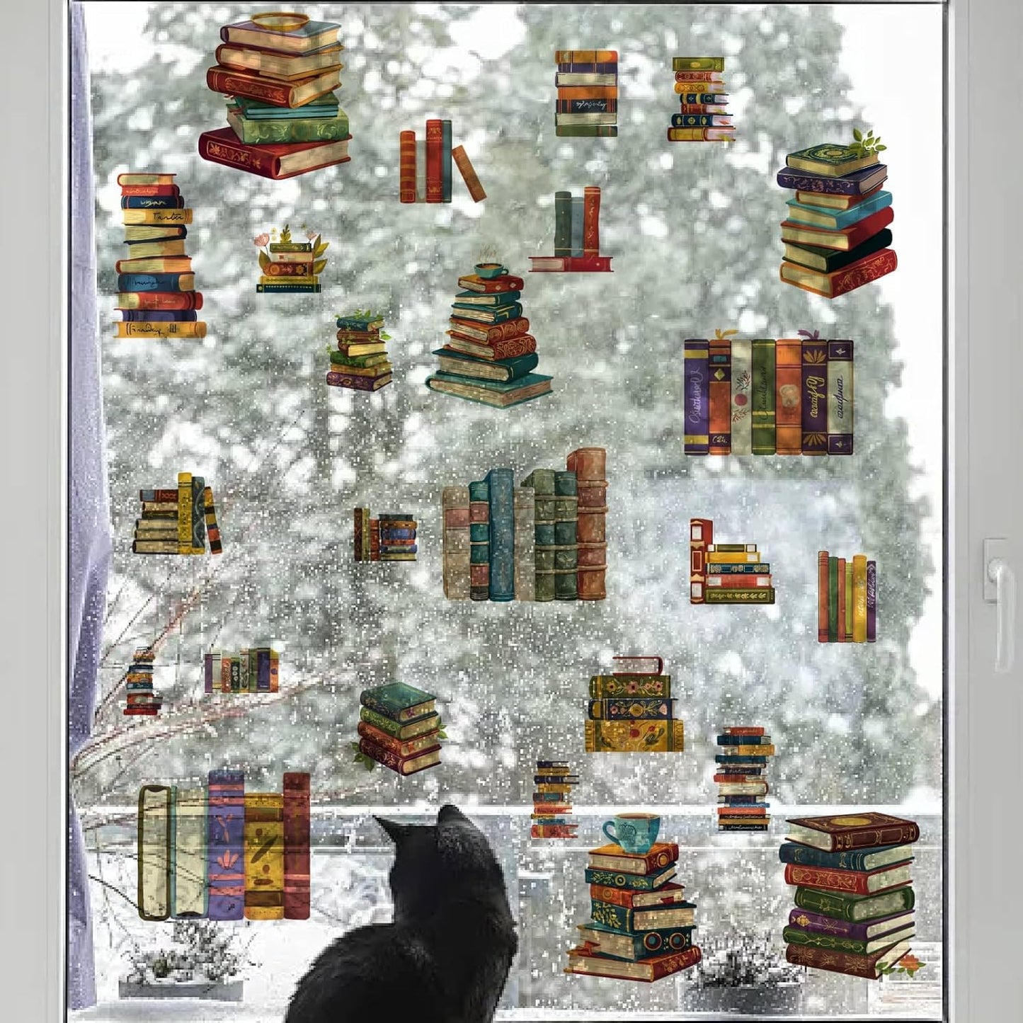 CRASPIRE 8 Sheets 8 Styles Book Window Stickers Boho Books Window Clings Waterproof proofing Collision Window Decals Peel and Stick Glass Wall Decoration for Home Bedroom Living Room Library 5.7x7.87