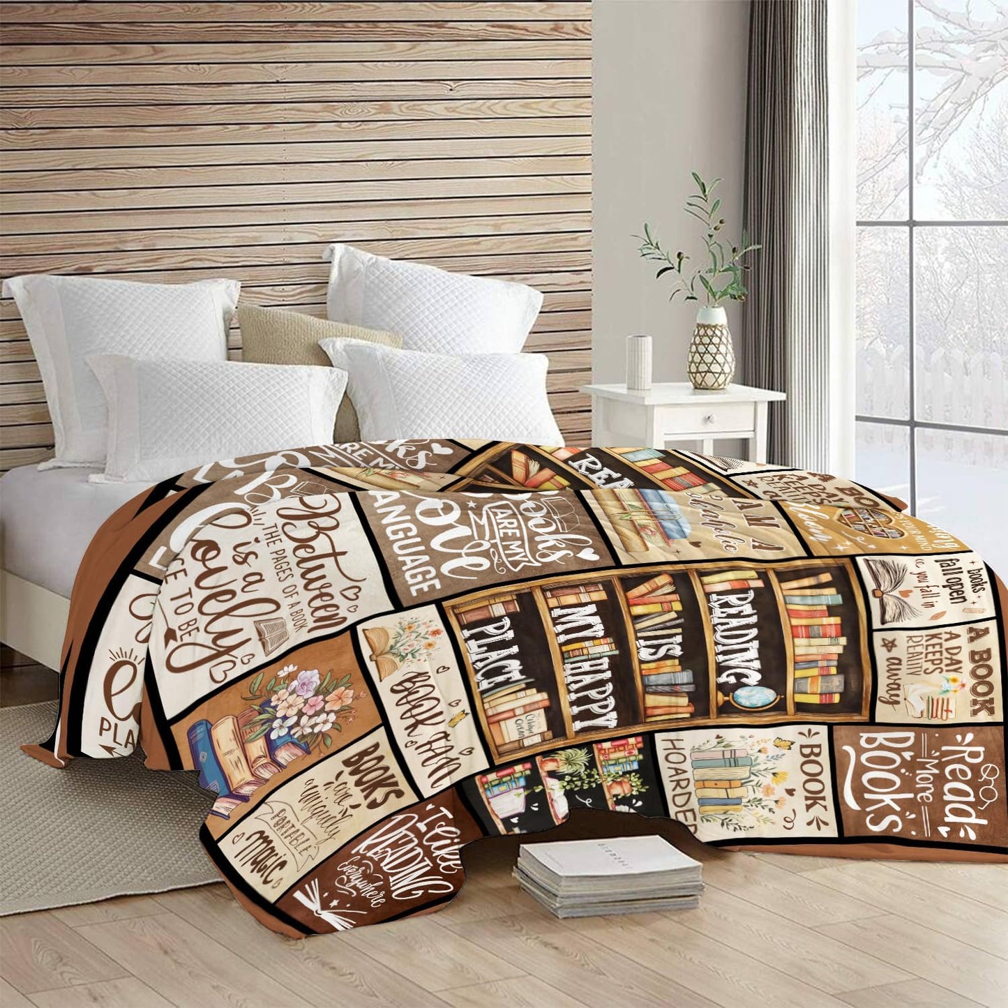 Book Lover Blanket Reading Throw Blanket Bookshelf Design Soft Flannel Fleece Throw Cozy Sofa Couch Bed Library Decor for Readers Bookworms, 50 x 60 Inch