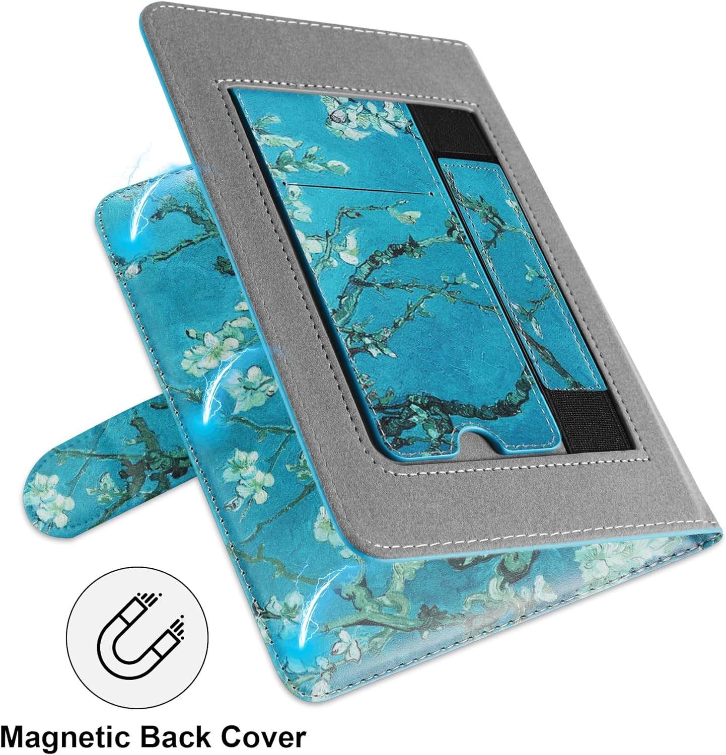 Universal Case for 7 inch Kindle Paperwhite/Colorsoft 2024 Compatible with 6.8" Paperwhite Kobo Clara HD/Kobo Clara 2E eReader Protective Cover with Foldable Stand Built-in Pocket,Flower