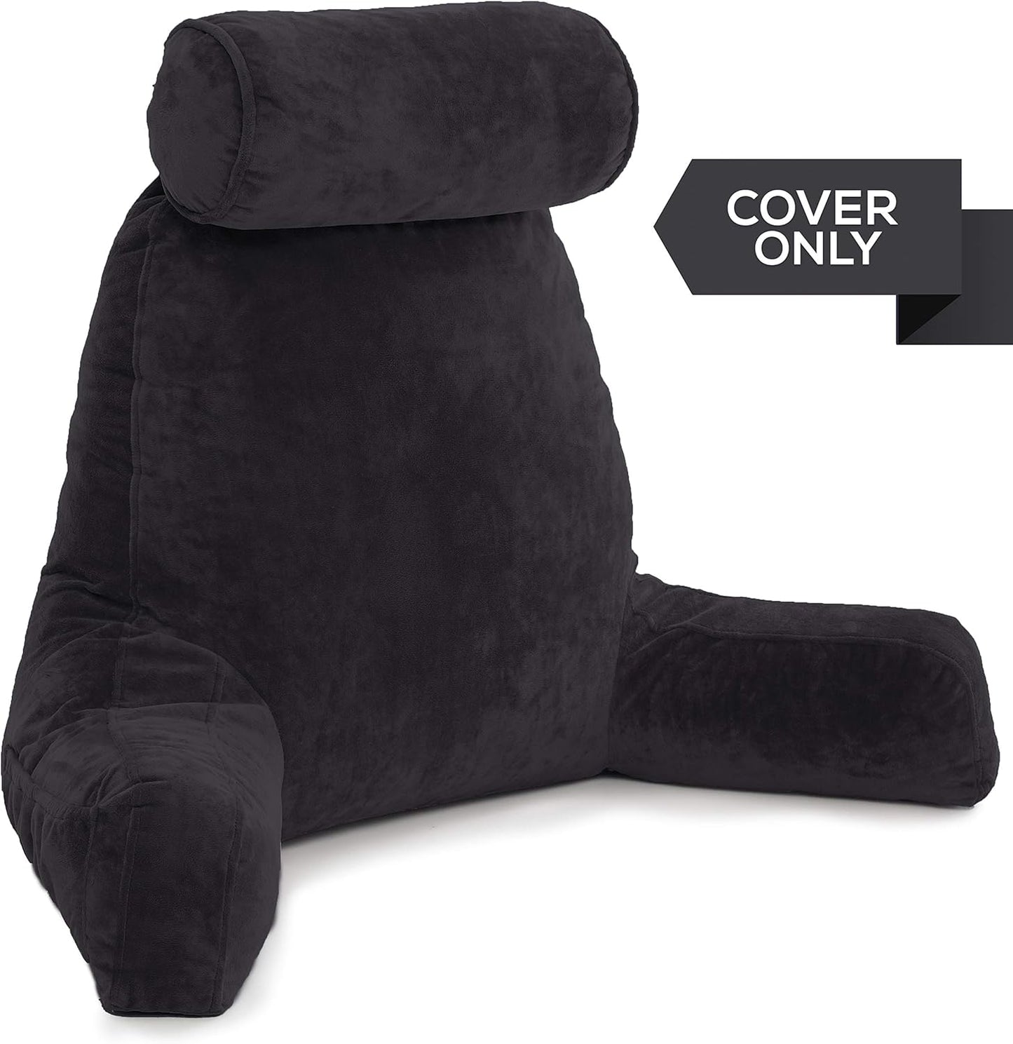 Husband Pillow XXL Cover Only Black, Cozy Microfiber Bed Rest Pillow Cover with Arms - Array of Colors - Generous Side and Back Pockets for Your Favorite Comfy Reading Pillow