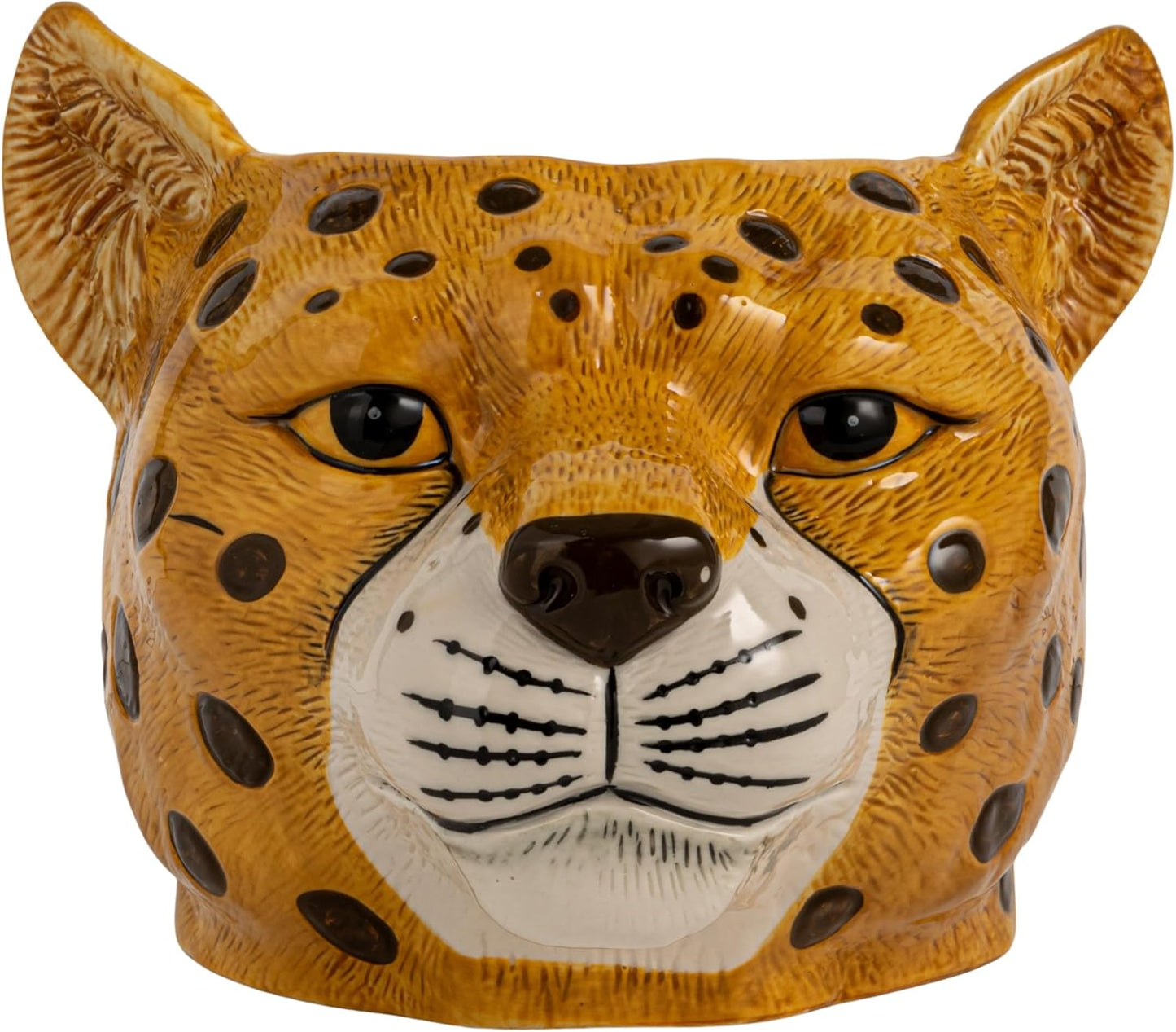 Creative Co-Op Ceramic Cheetah Head Planter, Multicolor