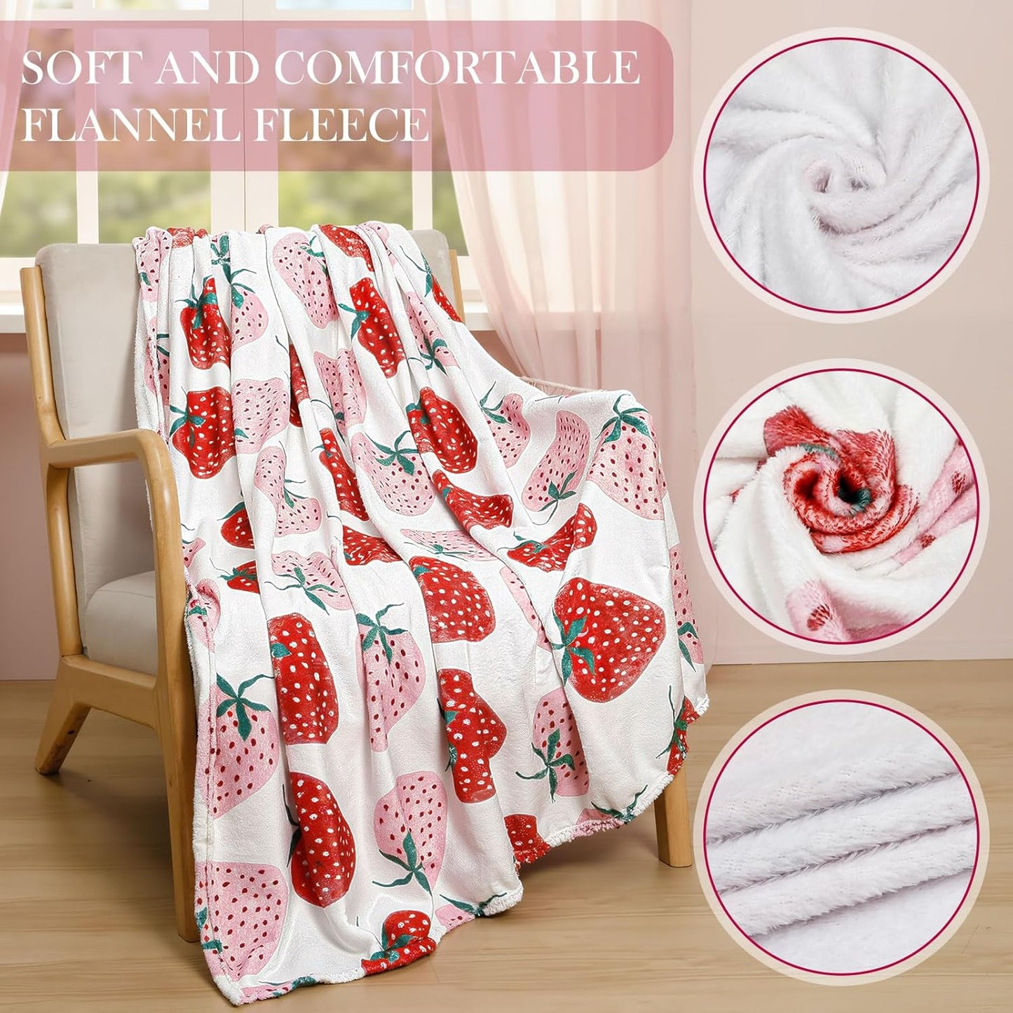 Tranqun 3 Pcs Strawberry Throw Blankets for Homeless Donations Winter Fuzzy Blanket Bulk Fruit Pattern for Donations Bed Couch Sofa Home Camping Wedding Gifts
