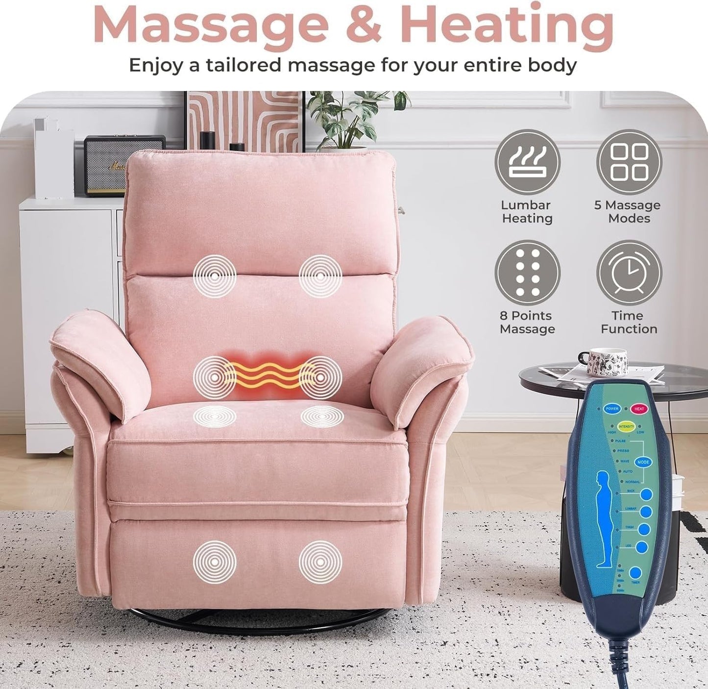 Oversized Power Glider Recliner Chair with 8 Point Massage and Lumbar Heating Function Manual Adjustable Headrest Electric Recliners Chairs for Home
