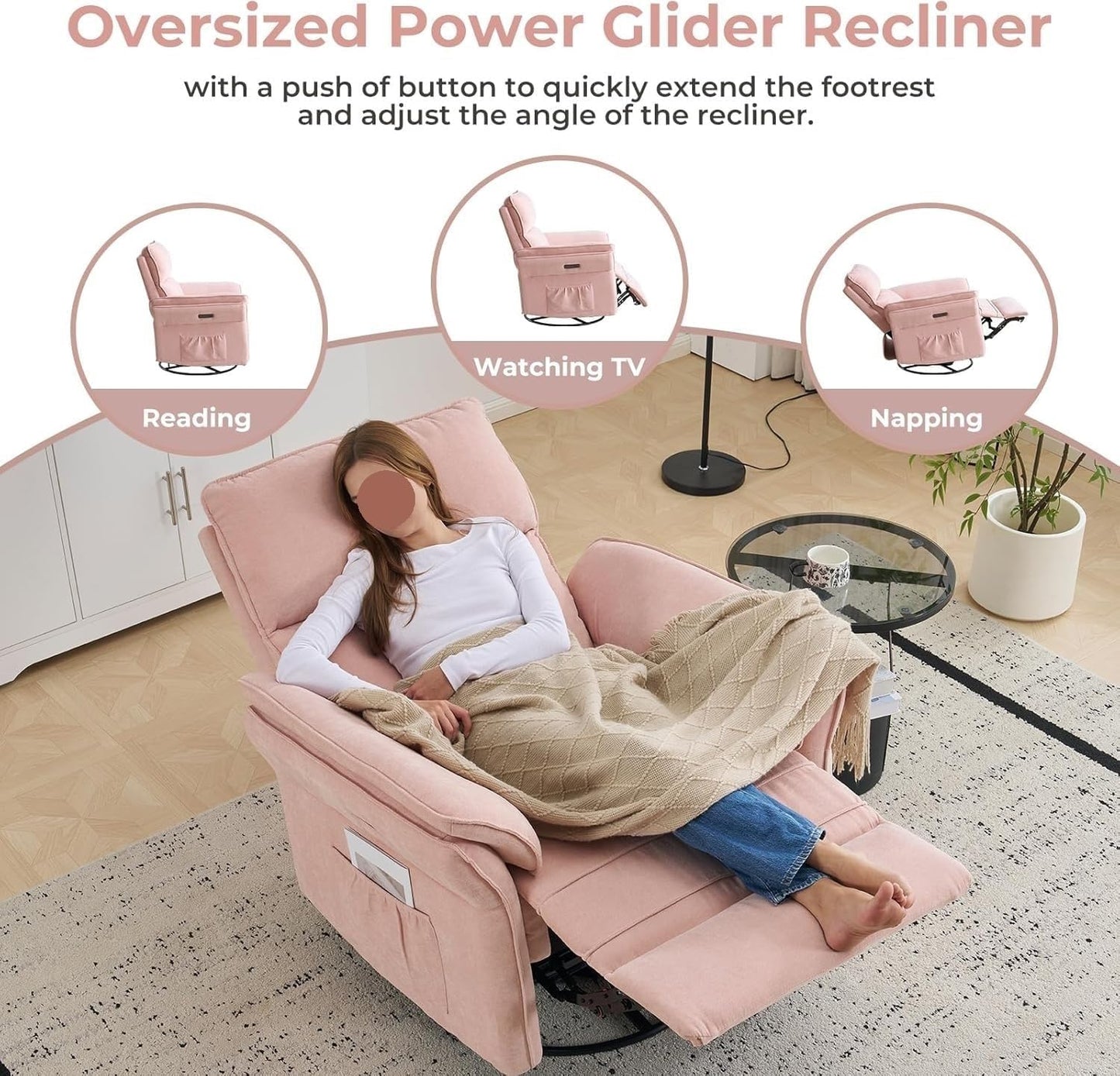 Oversized Power Glider Recliner Chair with 8 Point Massage and Lumbar Heating Function Manual Adjustable Headrest Electric Recliners Chairs for Home