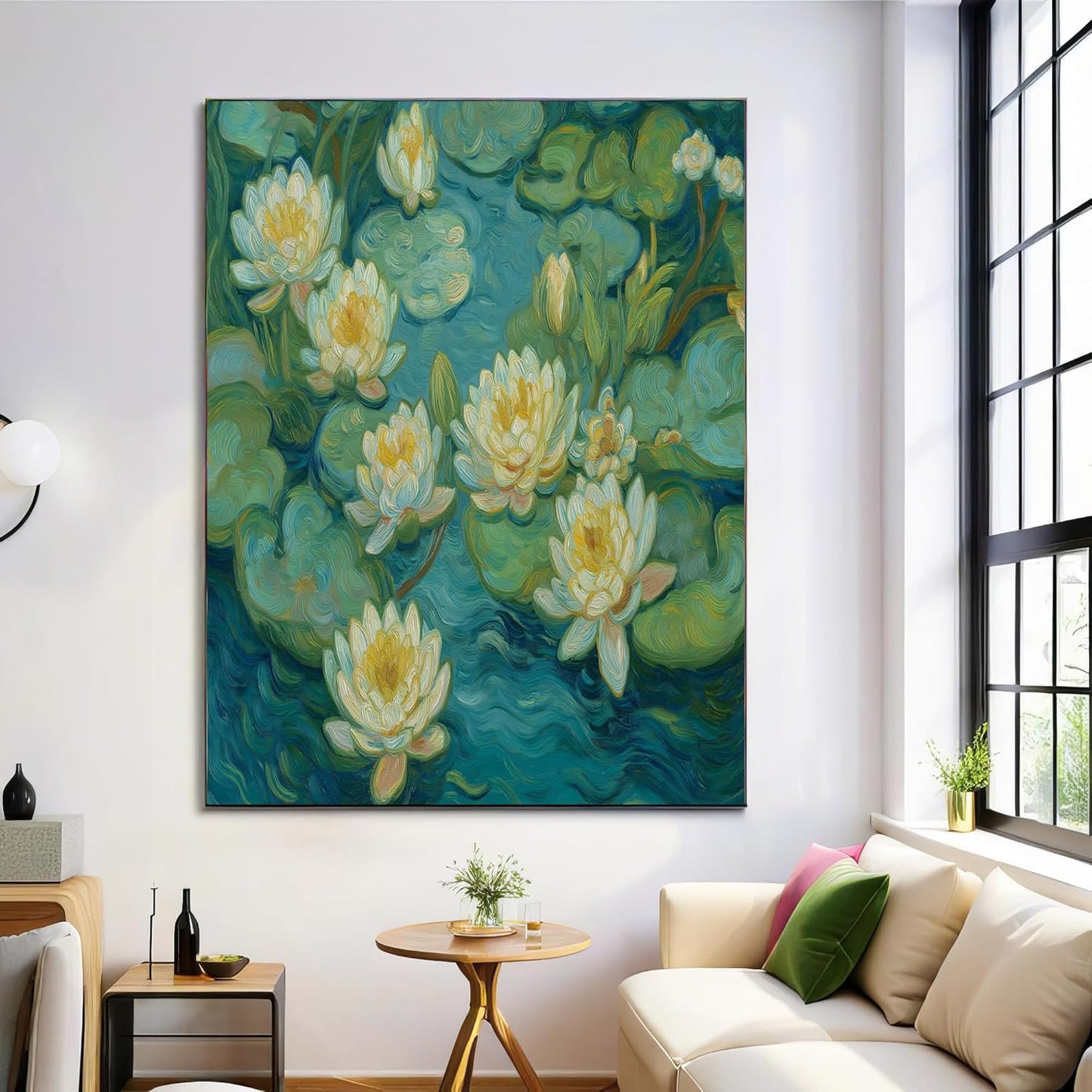 GDJSMIN Oil Painting Style Wall Art, Yellow Water Lily Plant Poster for Reading Room Living Room Decor 12x 16 inch Unframed