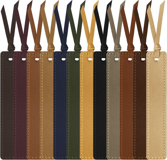 12 Pcs Leather Bookmark with Tassel, Classic Style Bookmark, 0.05 Inches Thin Handmade Stitched Bookmarks for Men, Book Marks for Reading, Gifts for Book Lovers, Readers