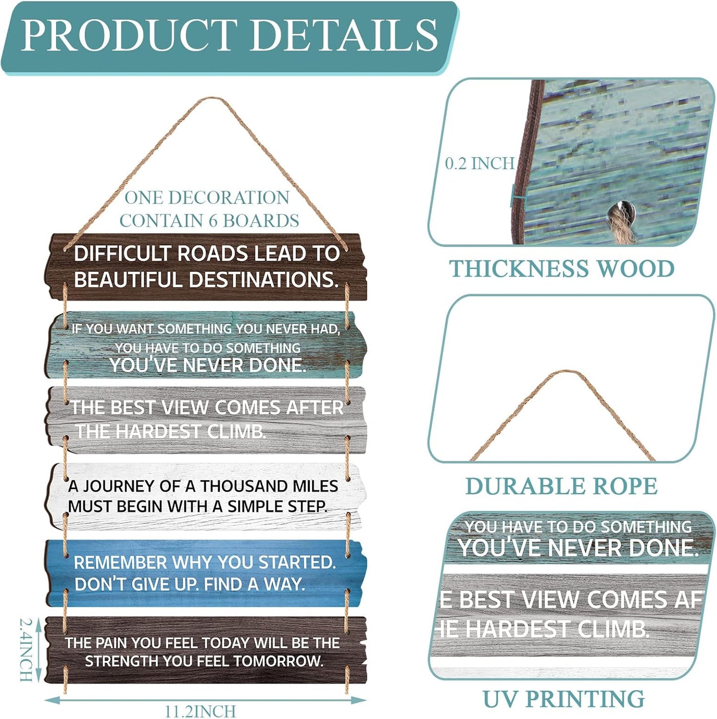 6 Pcs Inspirational Wall Art Decor for Office Watch Your Thoughts Wooden Hanging Motivational Wall Decor Rustic Positive Quotes Plaques for Classroom Home Bedroom Kitchen Living Room(Delicate Style)